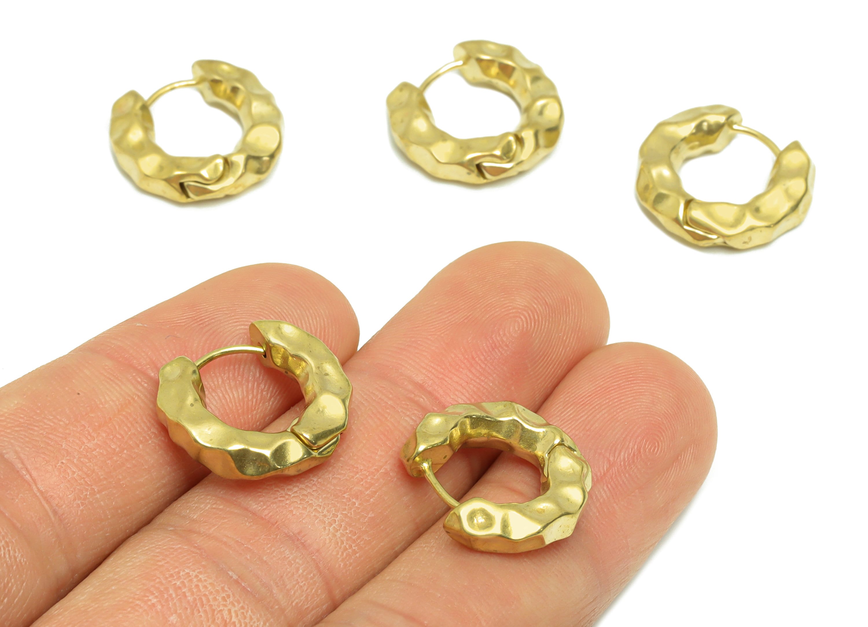 Brass Thick Hammered Huggie Earring - Brass Huggie Hoop Hammered Earring - Hoop Clasp Earring - Clasp Hoop Earring - 16x17.54x4mm - PP9438 - DOMEDBAZAAR