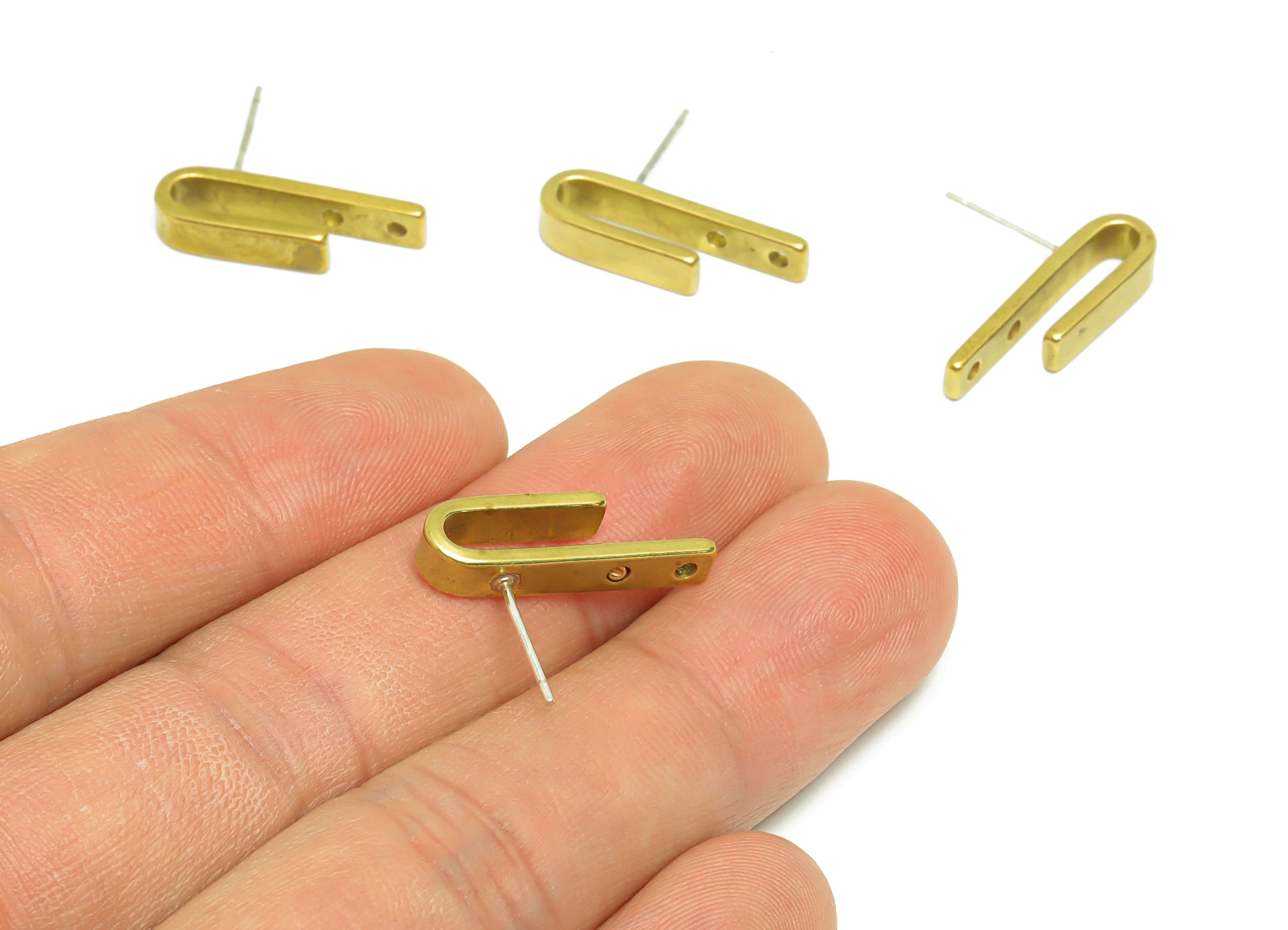 Brass Hoop Earring Post - Brass Hoop Wire Earring Stud - Oval C Hoop Earring Connector - Brass Hoop Earring Post - 21x3.9x1mm - PP9442 - DOMEDBAZAAR