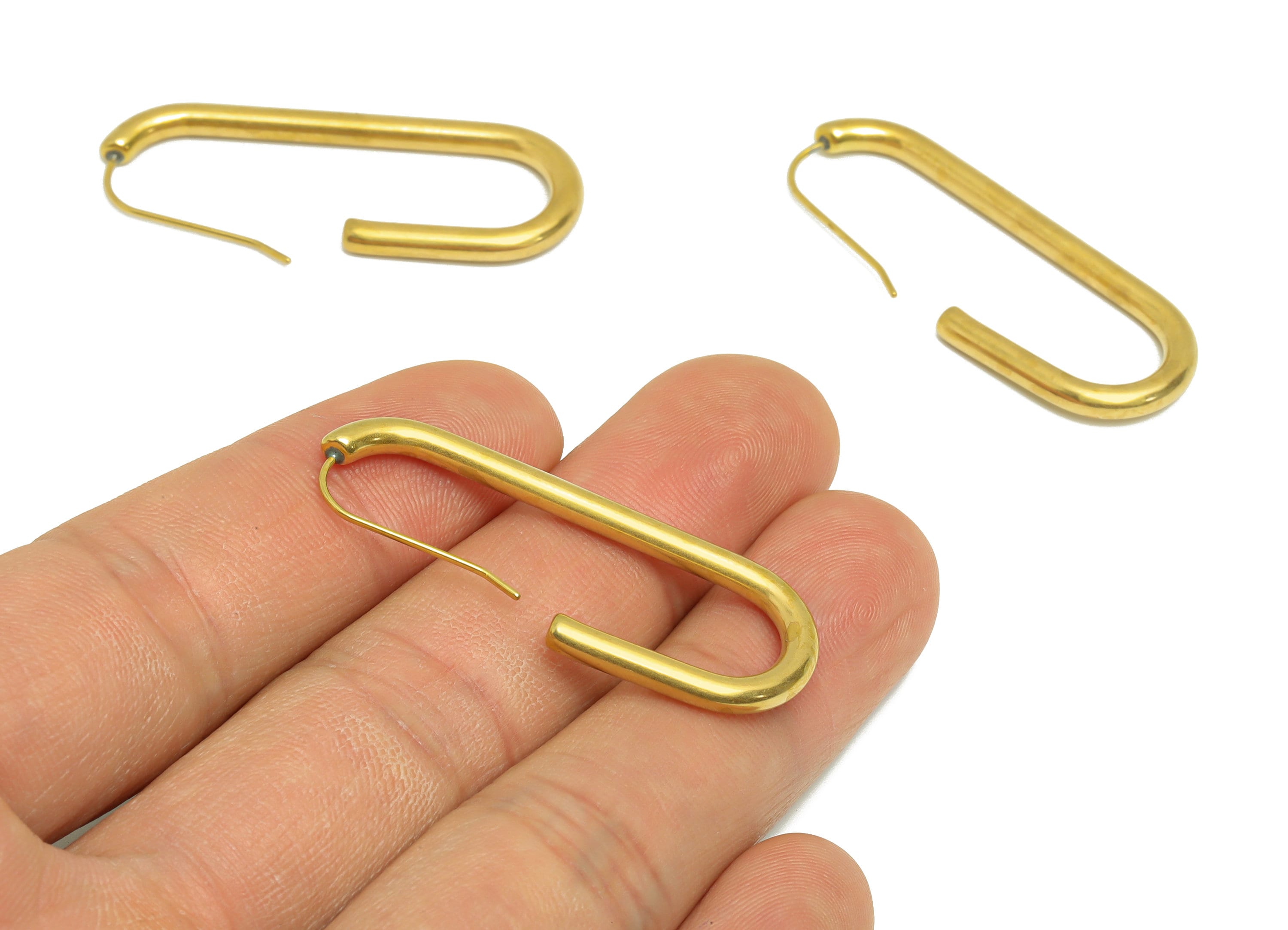 Brass Oval Wire Hook Earring Wire - Raw Brass C Hoop Earring - Brass Oval Hoop Hook Earring Wire - Earring Finding - 42x15x2.7mm - PP9437 - DOMEDBAZAAR