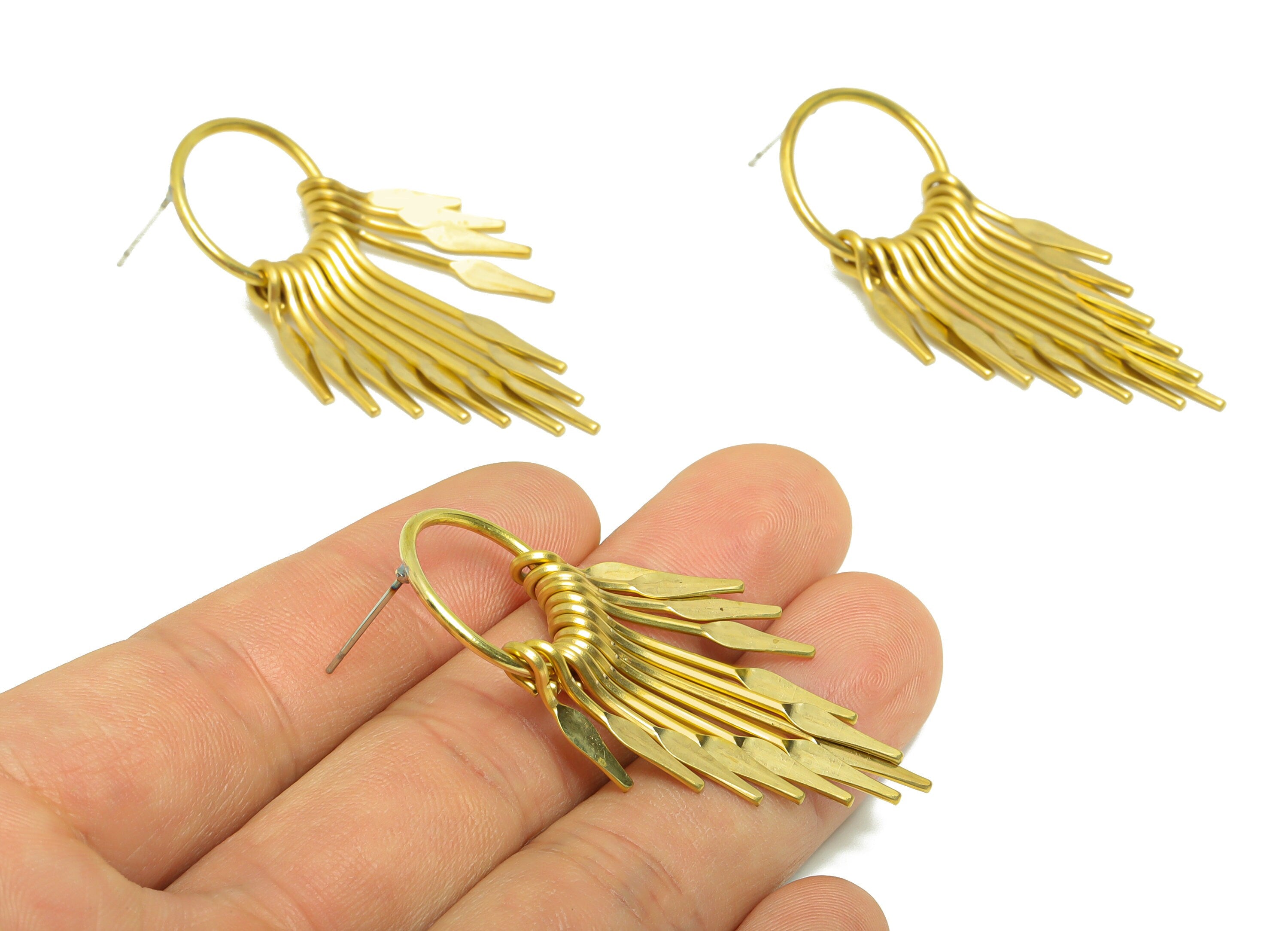 Brass Wire Tassel Arrow Earring Post - Brass Hammered Wire Earring Stud - Brass Wire 13 Earring Post - Dangle Tassel Post -55x18x1mm-PP9102 - DOMEDBAZAAR