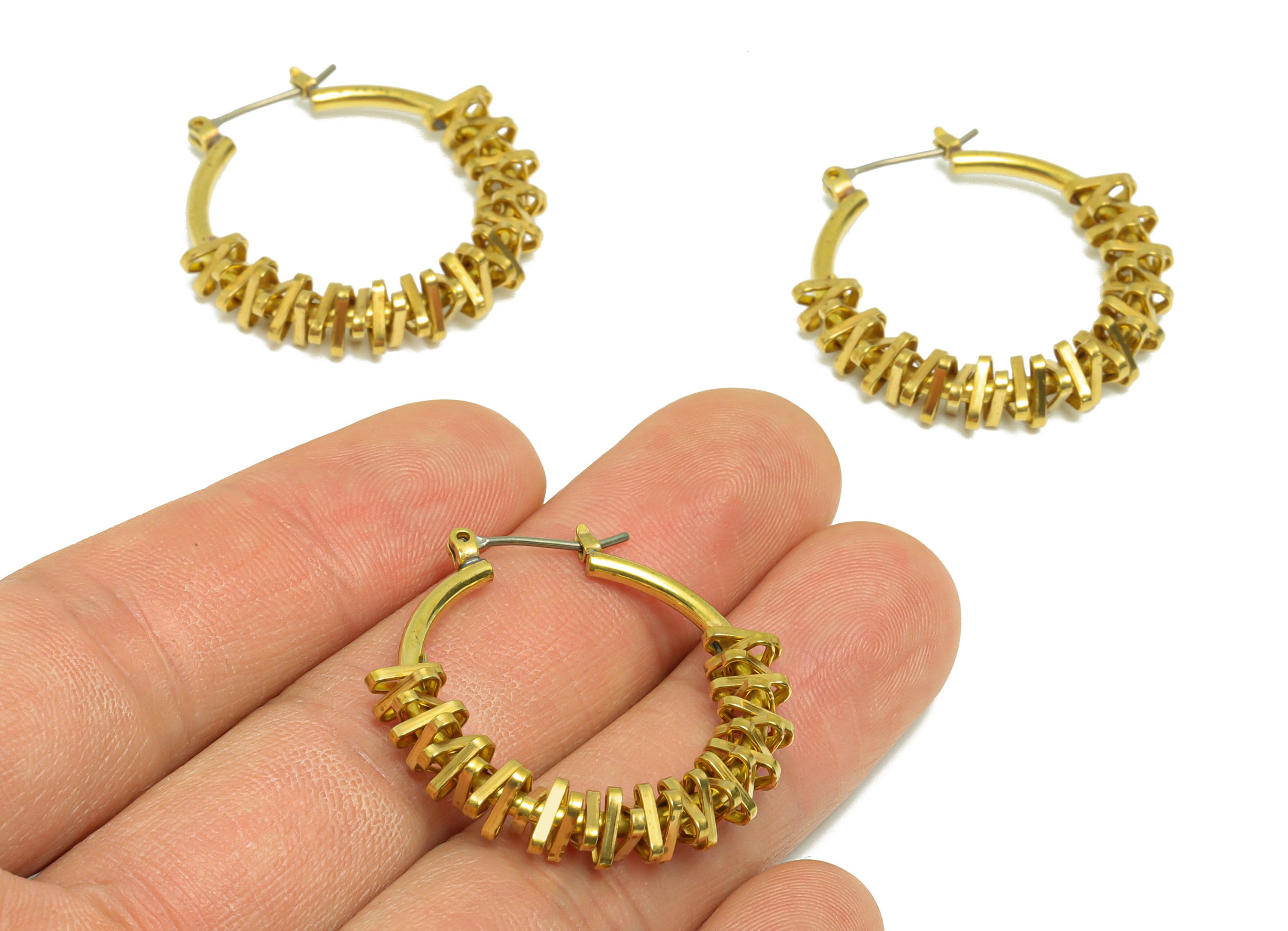 Brass Hoop Wire Earring - Brass Triangle Hinged Back Earring - Raw Brass Round Earring - Geometry Earring - 33x32.6x2mm -PP9470 - DOMEDBAZAAR
