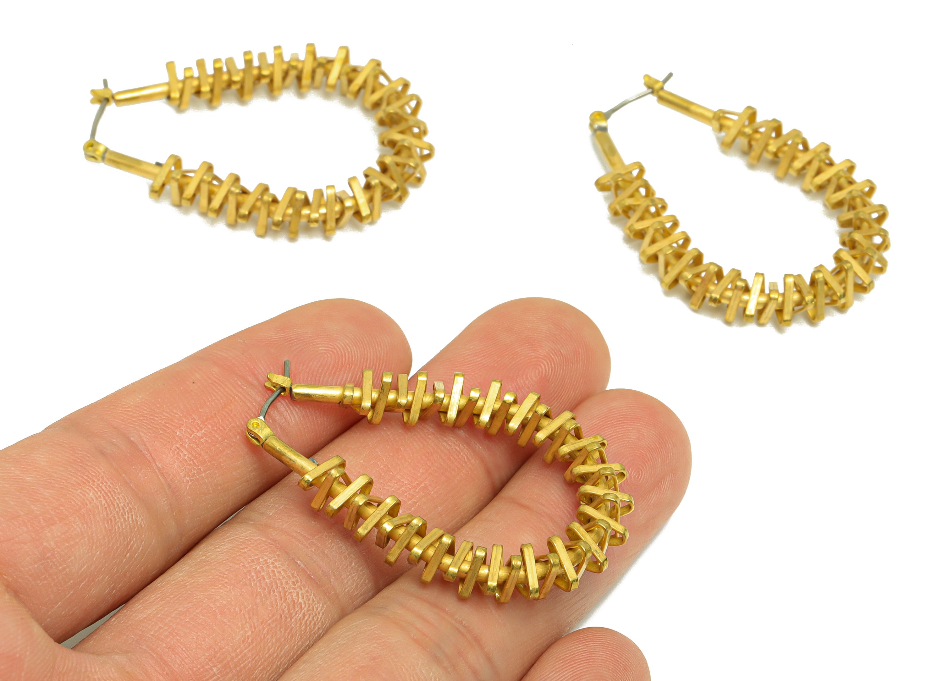Brass Teardrop Wire Earring - Raw Brass Triangle Hinged Back Earring - Wire Drop Hoop Earring - Drop Hinged Earring - 43x31x6mm-PP9469 - DOMEDBAZAAR