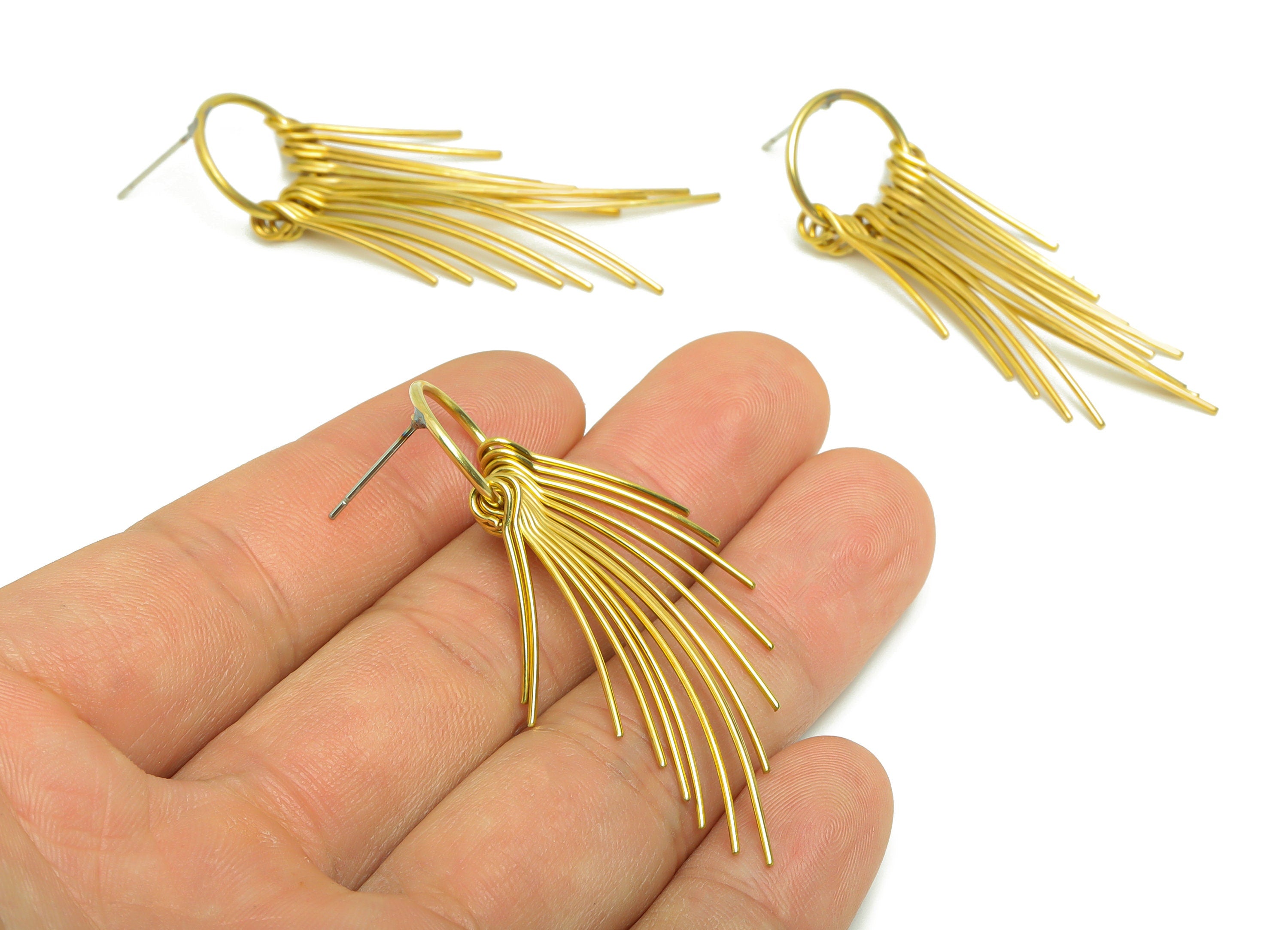 Brass Wire Tassel Earring Post - Brass Stick Wire Earring Stud - Bar Wires 15 Earring Tassel Post - Dangle Tassel Post - 56x14x1mm - PP9103 - DOMEDBAZAAR