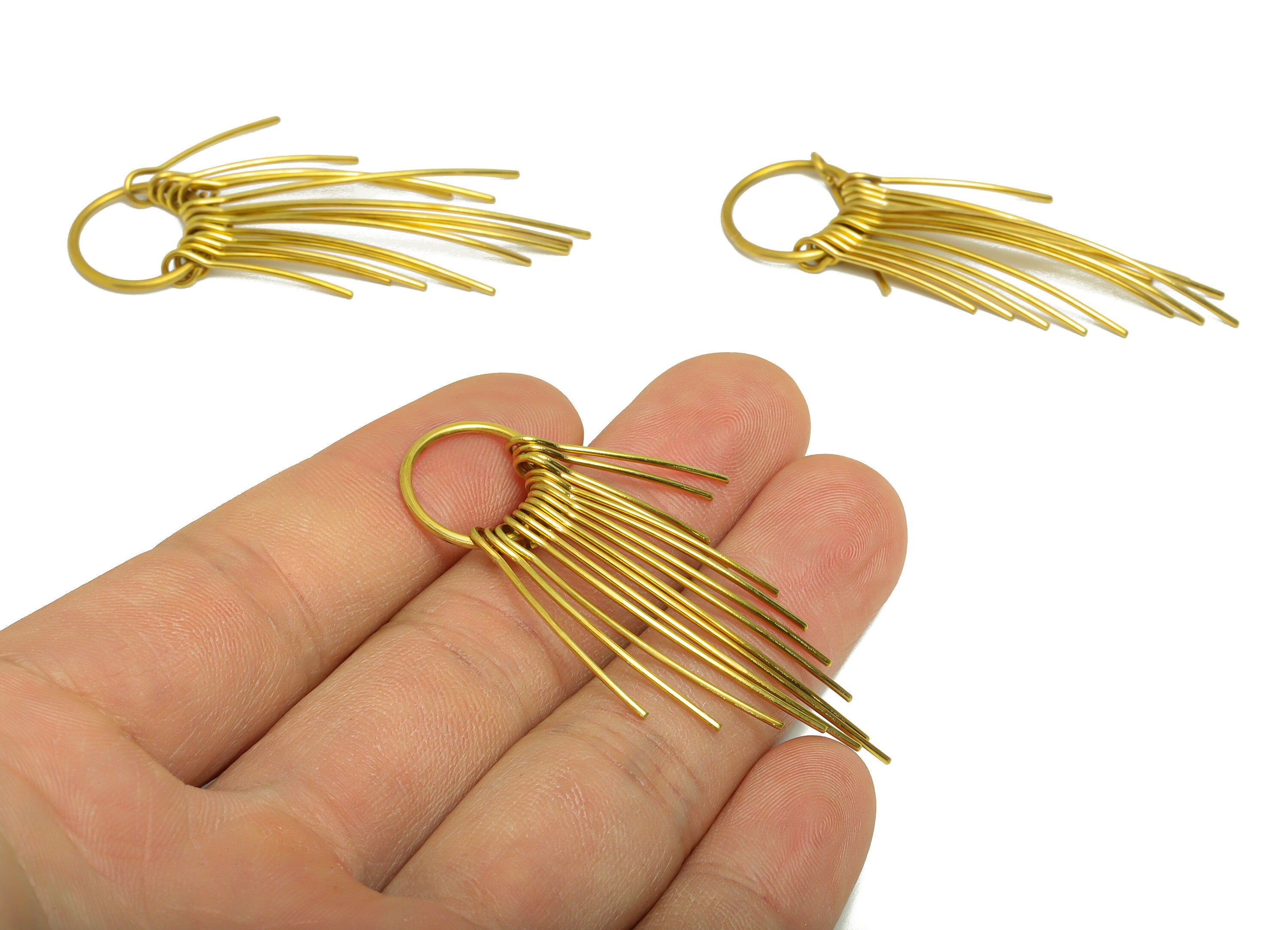 Brass Tassel Earring Charm - Brass Stick Wires Earring Charm - Bar Wires Earring Bent Wire Charm - Dangle Tassel Charm - 55x14x1mm -PP9104 - DOMEDBAZAAR