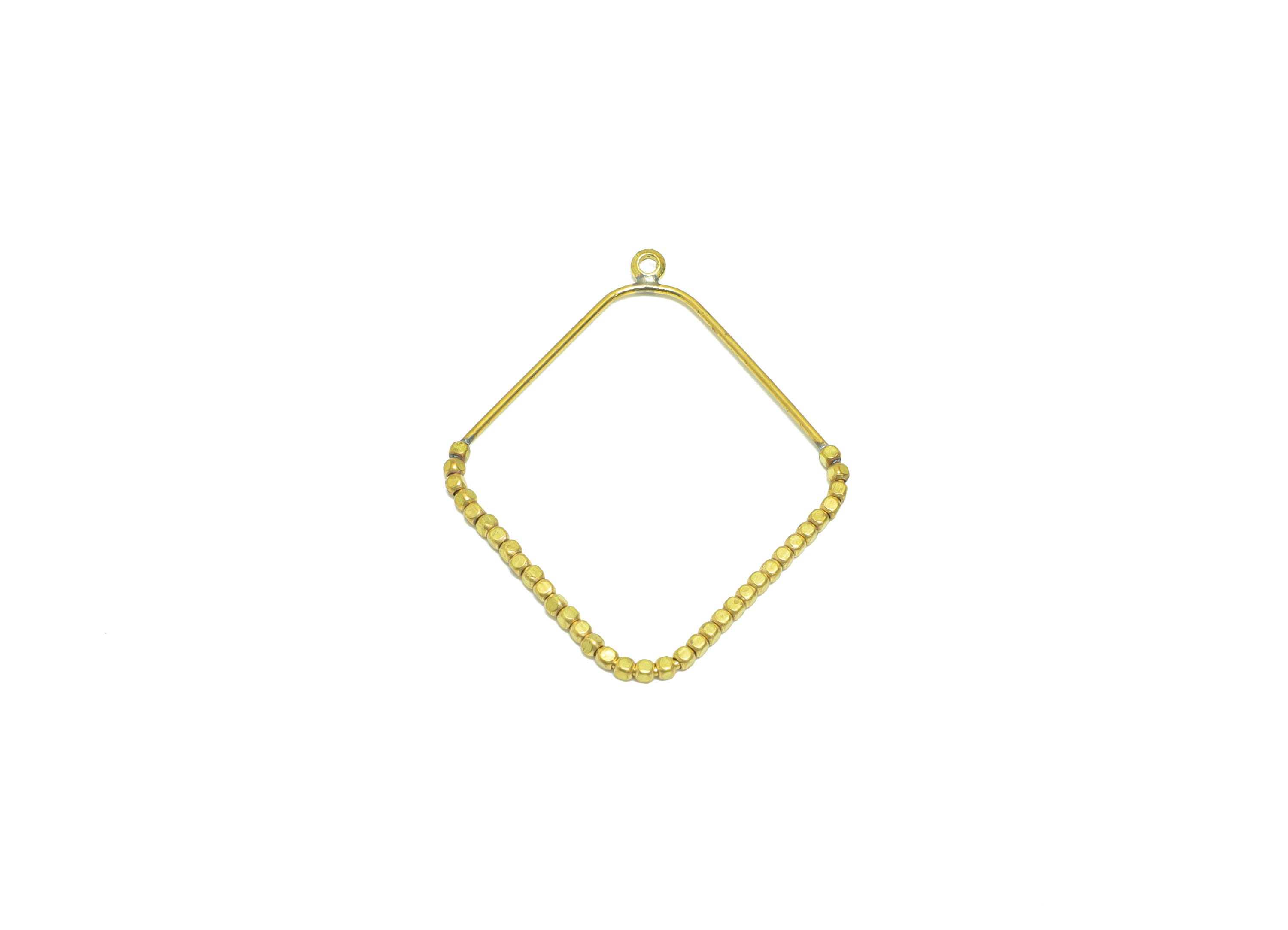 Brass Beaded Wire Earring Charm - Brass Diamond Earring Charm - Cube Beaded Earring Charm - Turn Beads Earring Charm - 39.38x32x1mm -PP9030 - DOMEDBAZAAR