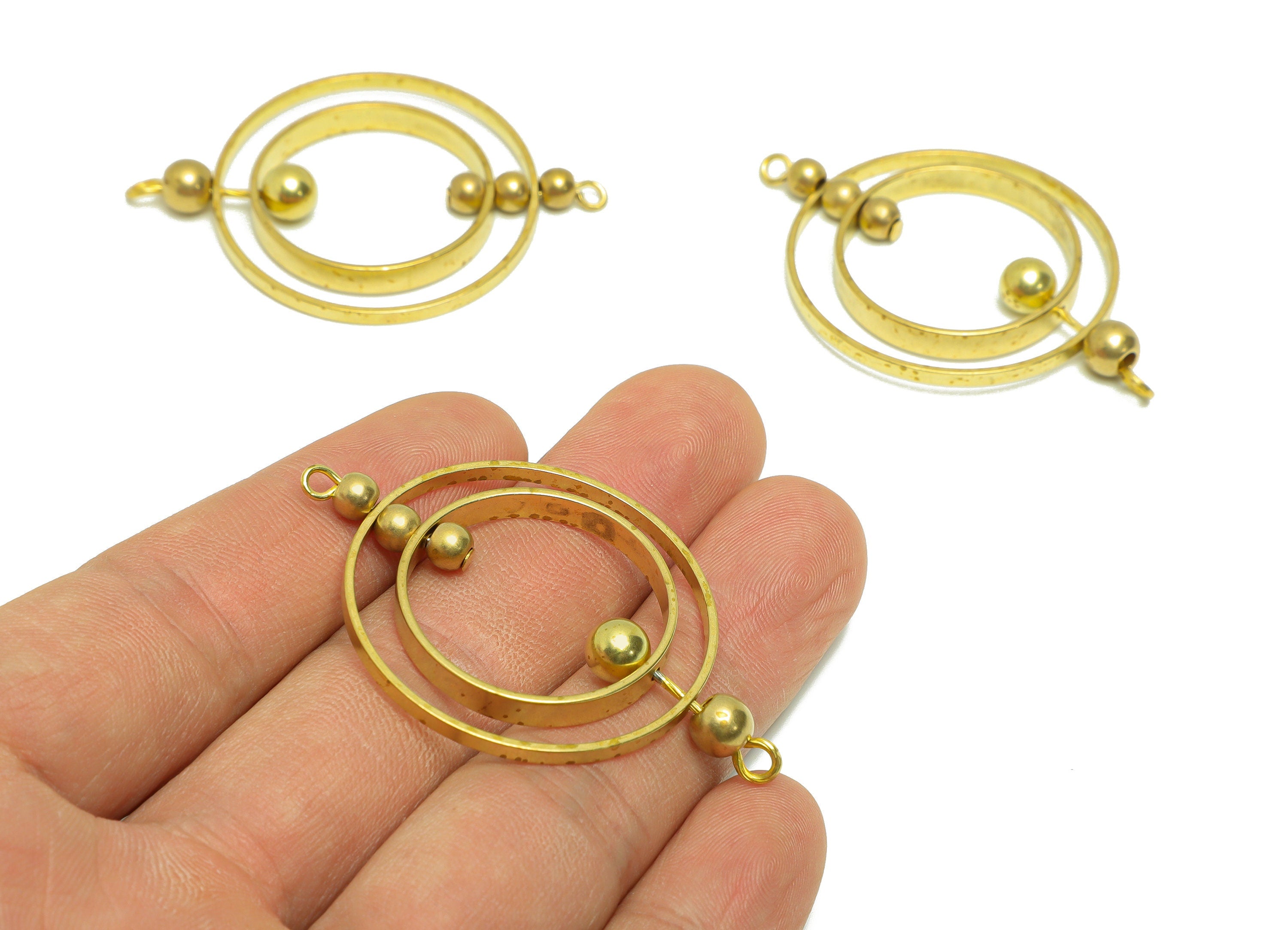 Brass Ball Rings Dangle Connector - Brass Turn Ring Earring Charm - Round Ball Earring Charm - Brass Earring Connector - 51x34x1mm - PP9089 - DOMEDBAZAAR