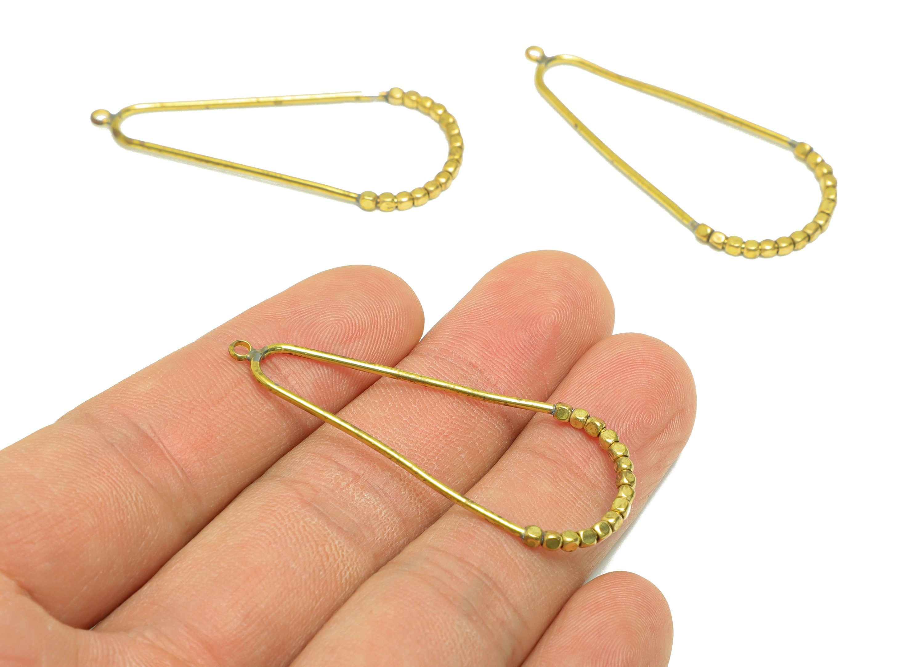 Brass Beads Earring Charm - Brass Teardrop Earring Charm - Cube Beaded Earring Charm - Turn Beads Earring Charm - 49.11x21.13x1.95mm -PP9077 - DOMEDBAZAAR