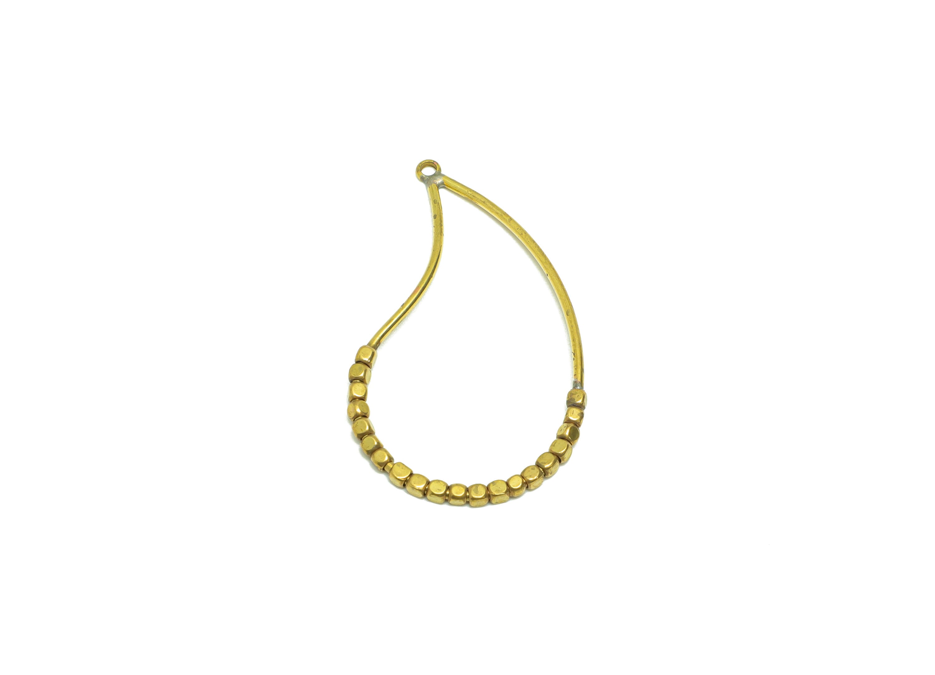 Beaded Wire Teardrop Charm - Brass Teardrop Earring Charm - Cube Beaded Earring Charm - Turn Beads Earring Charm - 43.31x25.19x1.9mm -PP9078 - DOMEDBAZAAR