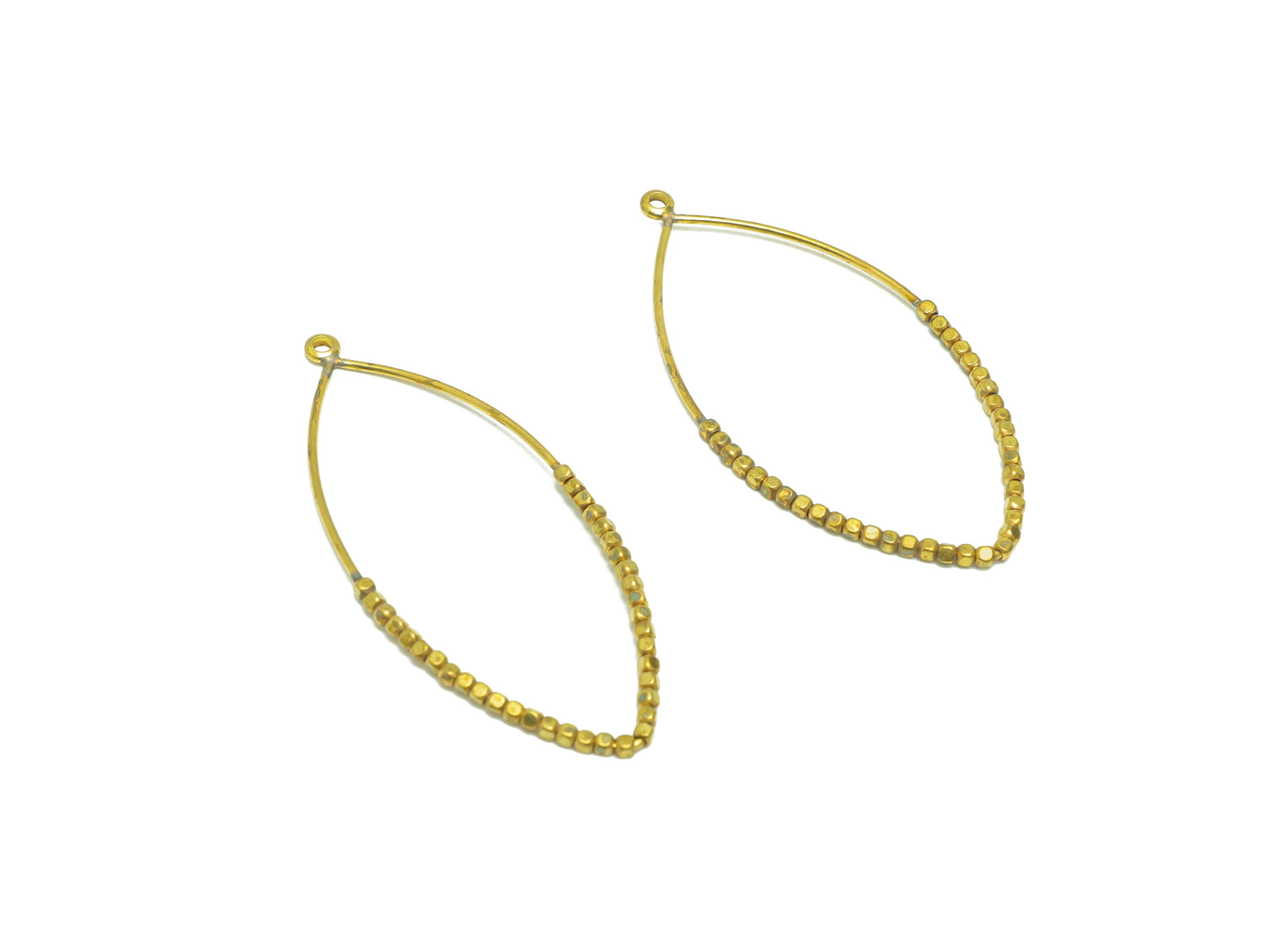 Beaded Wire MarquiseCharm - Brass Marquise Earring Charm - Cube Beaded Earring Charm - Turn Eye Beads Earring Charm - 46x24x1.64mm -PP9081 - DOMEDBAZAAR