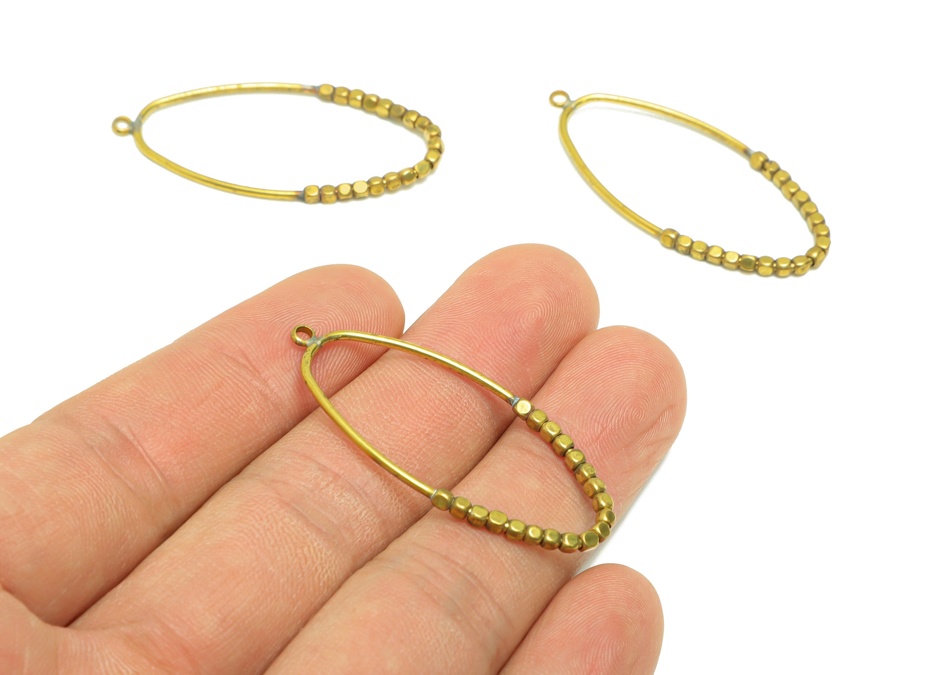 Beaded Wire Oval Charm - Brass Ellipse Earring Charm - Cube Beaded Earring Charm - Turn Oval Beads Earring Charm - 42x20x1.96mm -PP9079 - DOMEDBAZAAR