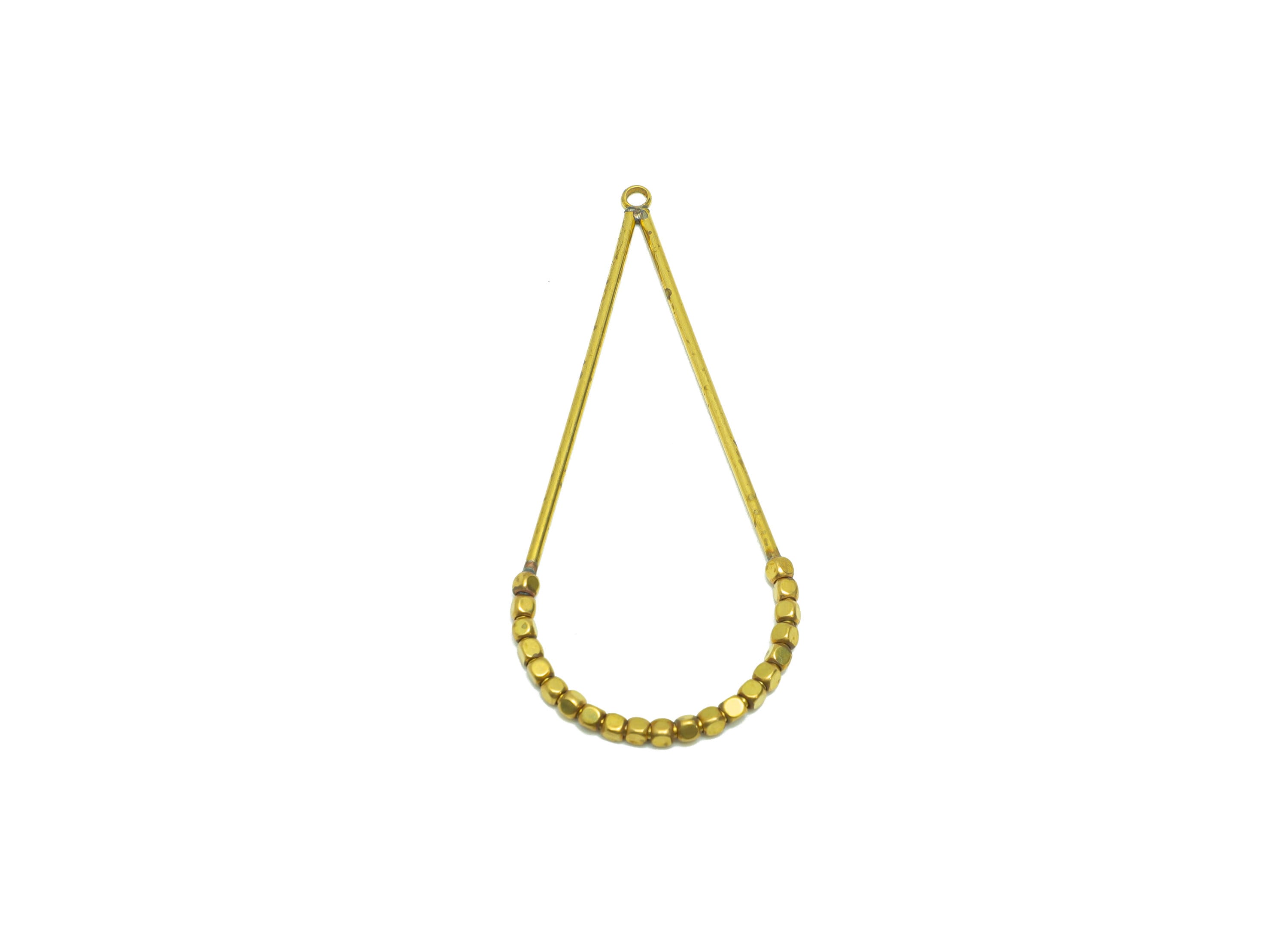 Beaded Wire Drop Charms - Brass Teardrop Earring Charm - Cube Beaded Earring Charm - Turn Beads Earring Charm - 56.9x25.3x1.96mm -PP9076 - DOMEDBAZAAR