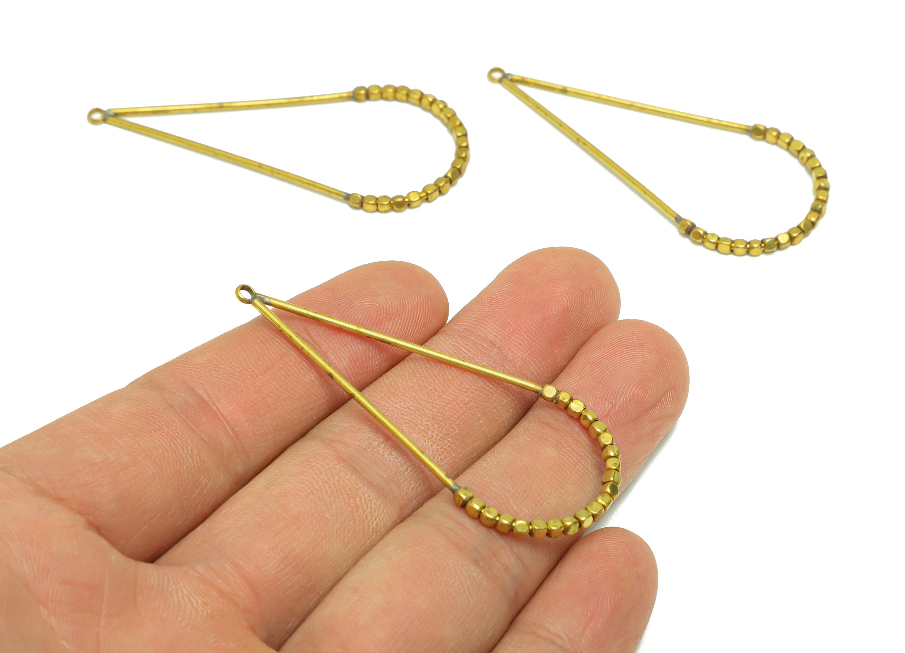 Beaded Wire Drop Charms - Brass Teardrop Earring Charm - Cube Beaded Earring Charm - Turn Beads Earring Charm - 56.9x25.3x1.96mm -PP9076 - DOMEDBAZAAR