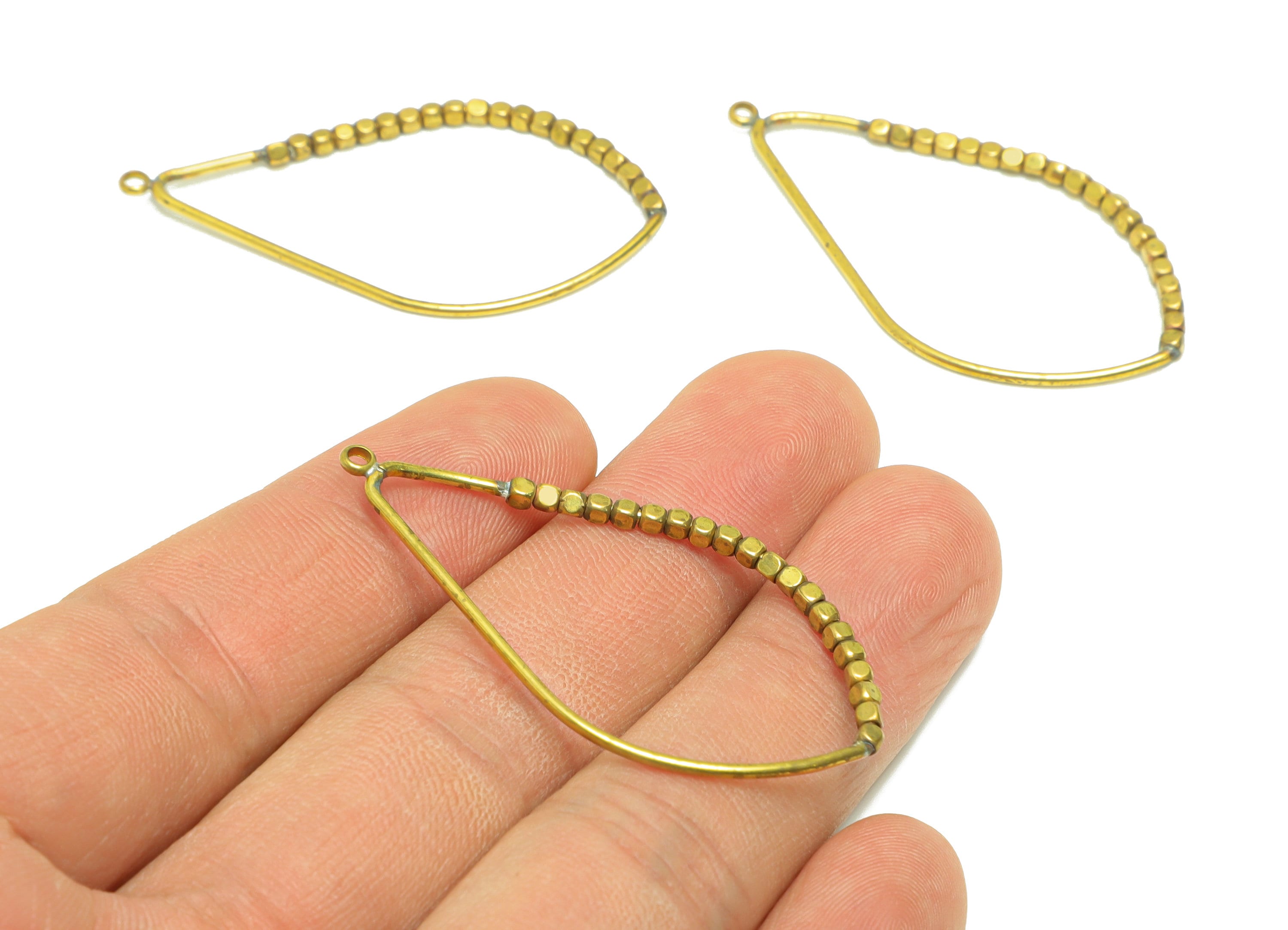 Beaded Wire Drop Earring - Brass Teardrop Earring Charm - Cube Beaded Earring Charm - Turn Beads Earring Charm - 48.34x25.9x1.97mm -PP9080 - DOMEDBAZAAR