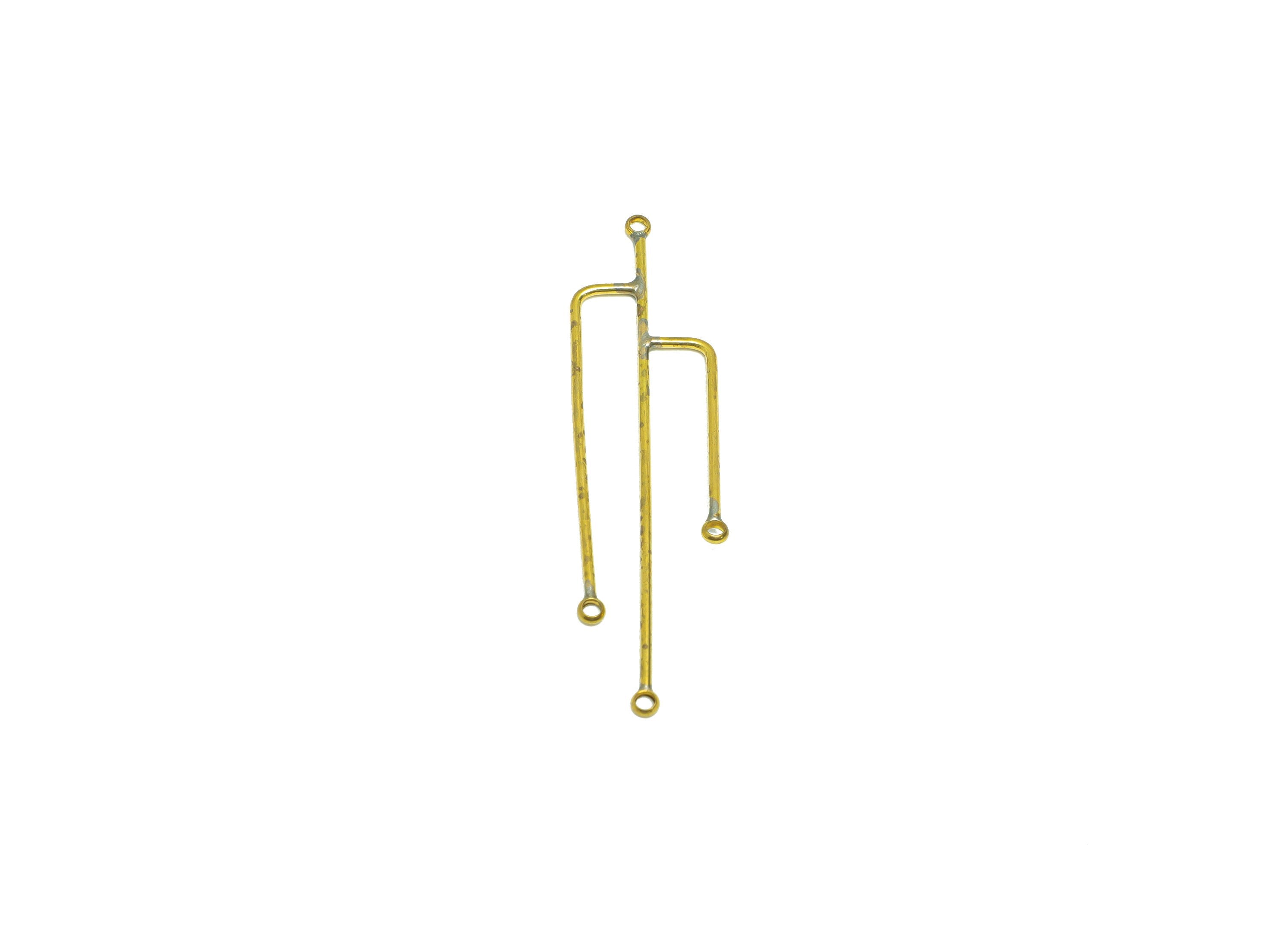 Brass Fork Wire Connector - Brass Geometry Wire Earring Charm - Brass Irregular Wire Connector - 49.78x12.88x1.03mm - PP9042 - DOMEDBAZAAR