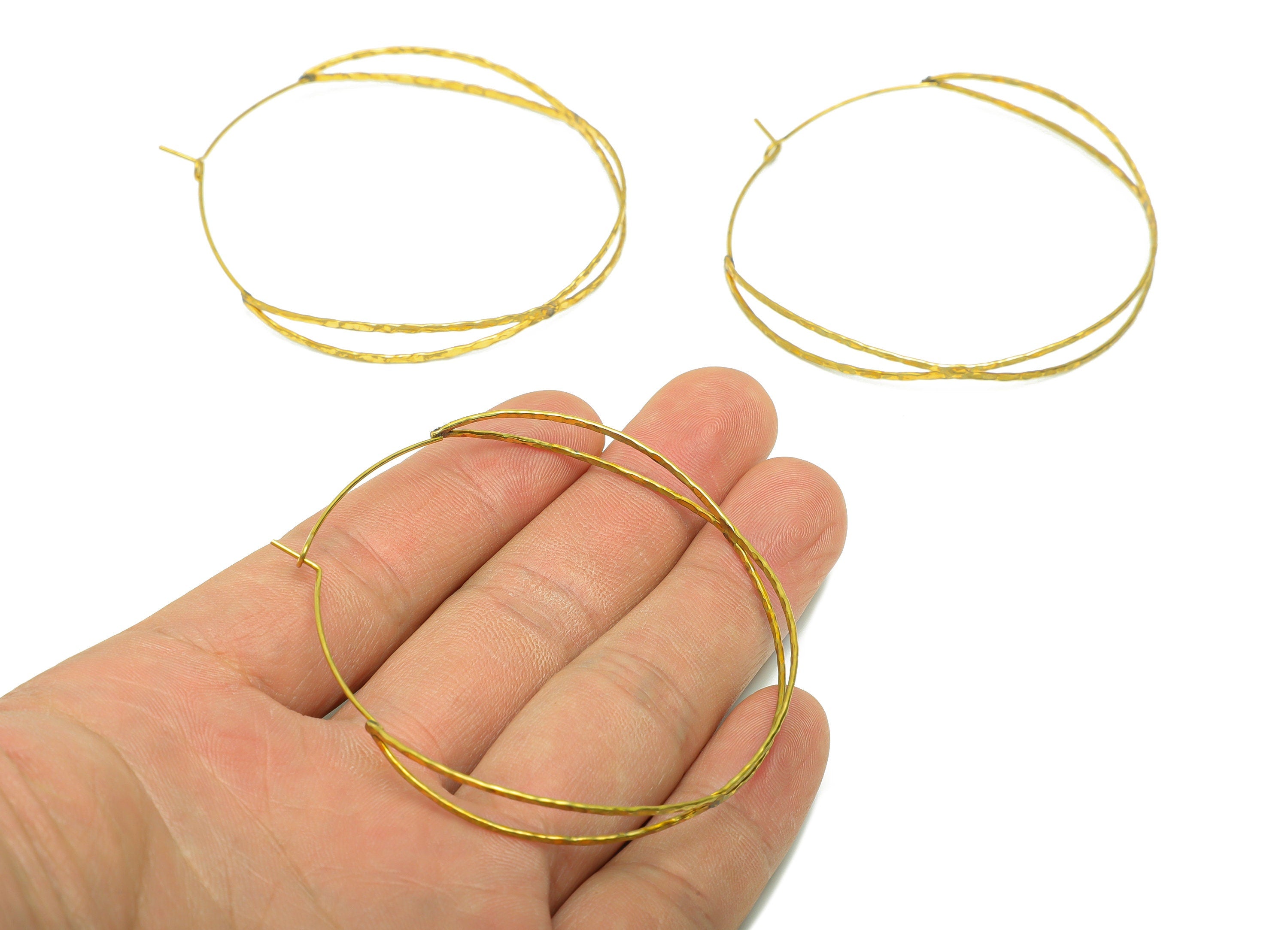 Hammered Wire Hoop Earring - Brass Round Cross Lock Earring - Brass Textured Hoop Earring - Hammered Hoop Earring - 62.45x60x0.8mm - PP9039 - DOMEDBAZAAR