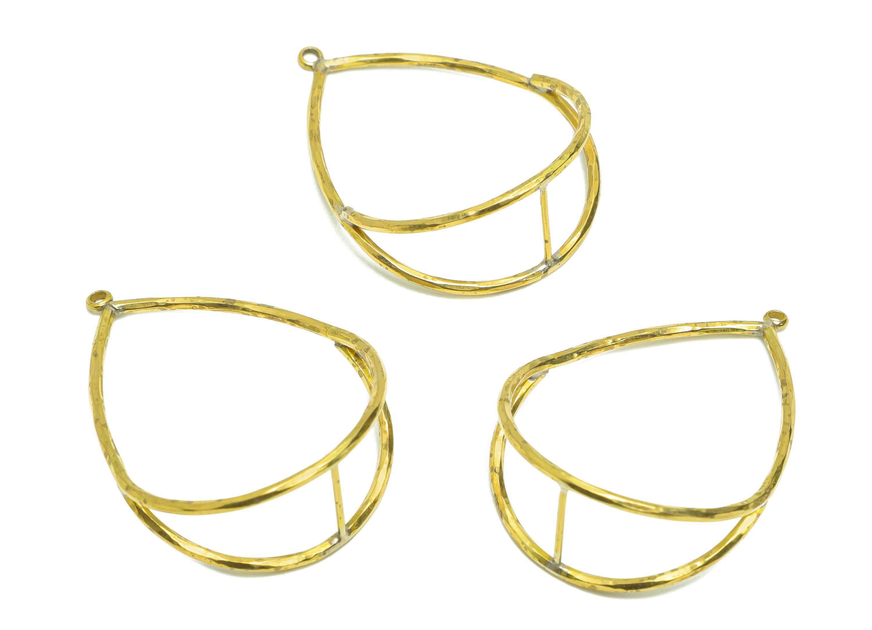 Brass Teardrop Wire Earring Charm - Brass Drop Textured Earring Charm - Geometry Earring Charm - Brass For Pendant - 39x29x1.54mm - PP9055 - DOMEDBAZAAR