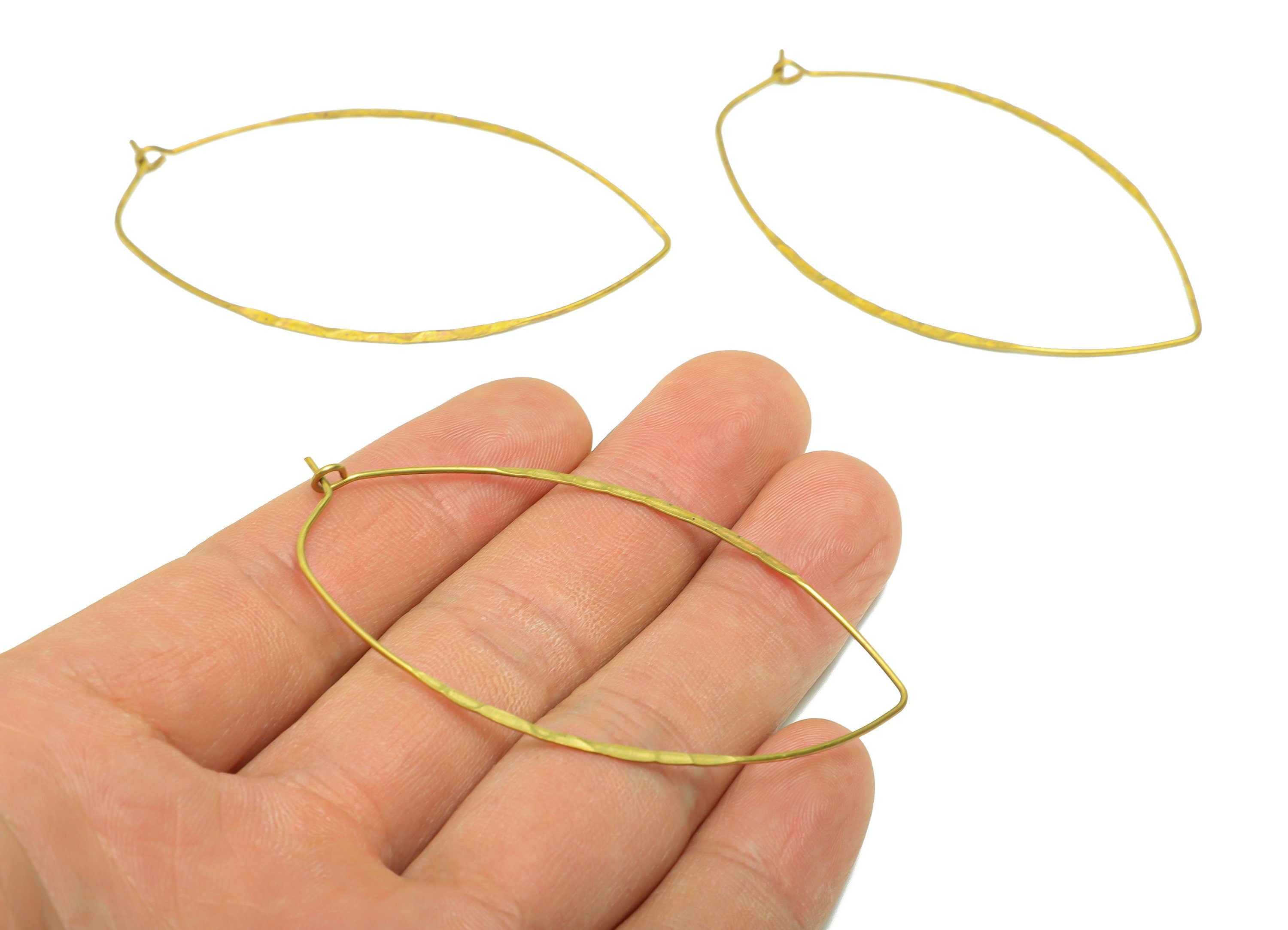 Hammered Hoop Earring Wire - Brass Marquise Hoop Lock Earring - Brass Textured Hoop Earring - Hammered Hoop Earring - 63.66x35x1mm - PP9045 - DOMEDBAZAAR