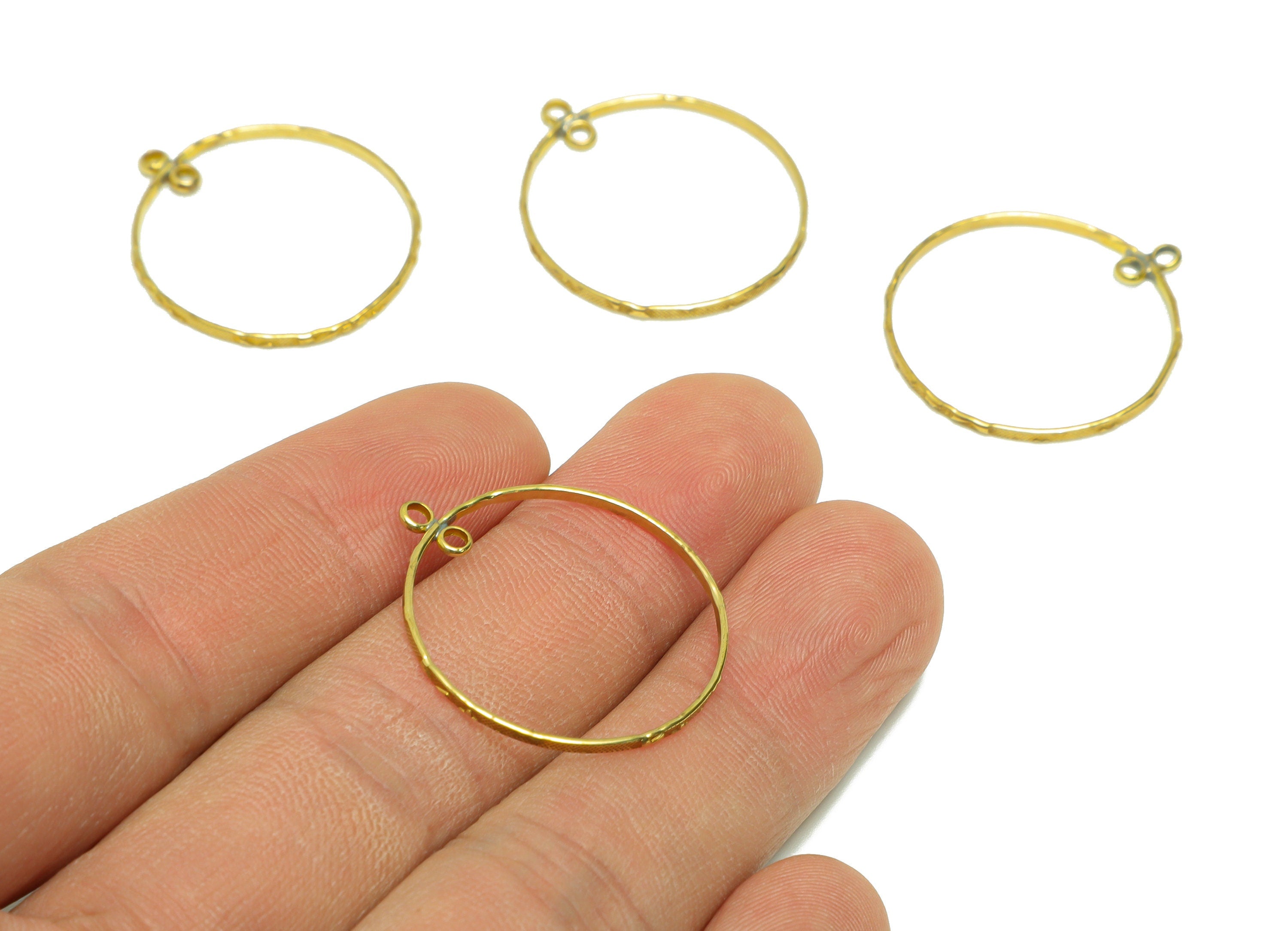 Brass Round Earring Charm - Brass Textured Circle Connector - Brass Geometry Hoop Earring Charm - Earring Finding - 27x25x1.39mm - PP9031 - DOMEDBAZAAR