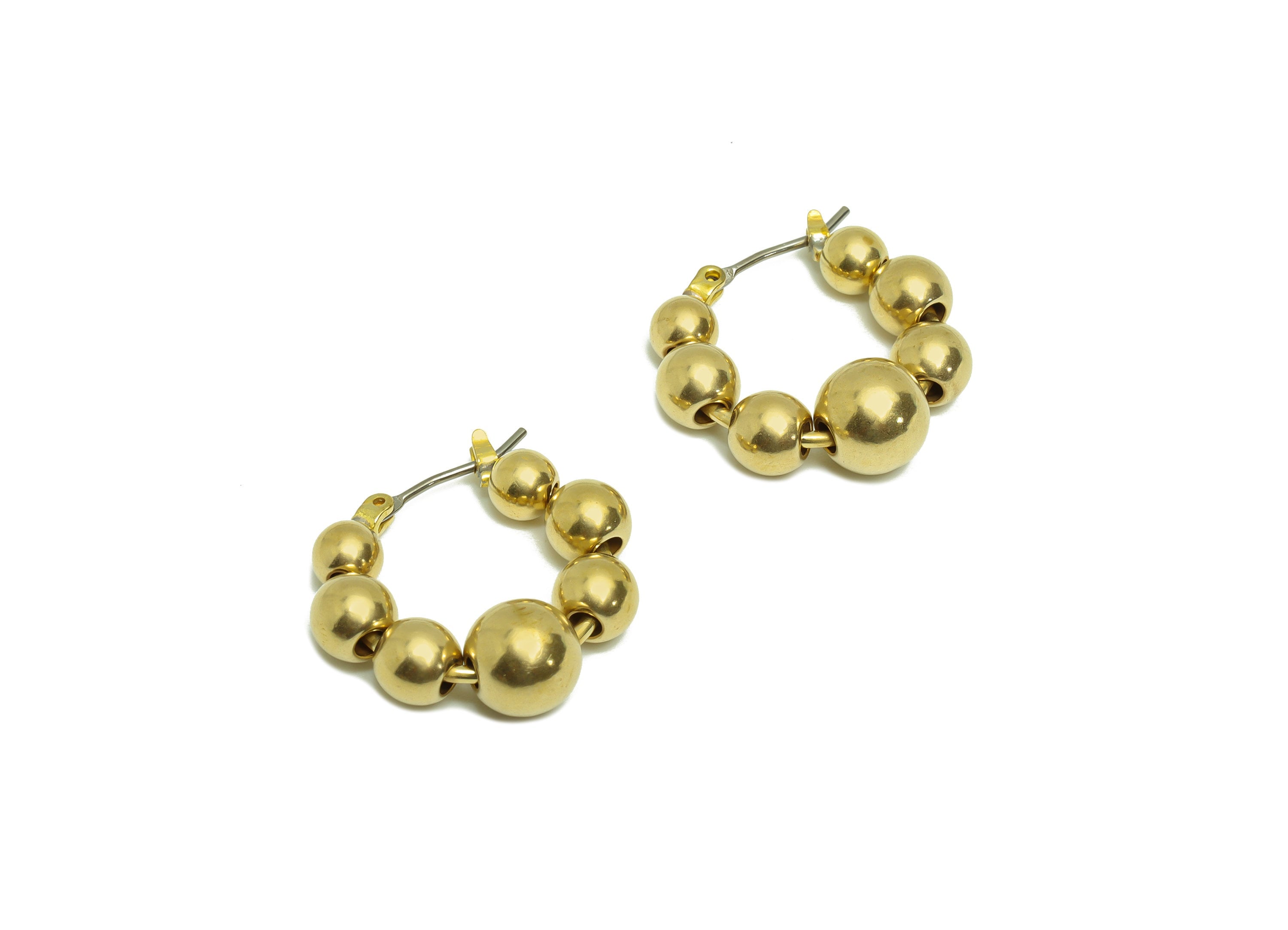 Brass Beads Hoop Earring - Raw Brass Hinged Back Earring - Brass Ball Hinged Back Earring - Hoop Hinged Back Earring - 21x21x4.74mm - PP9475 - DOMEDBAZAAR