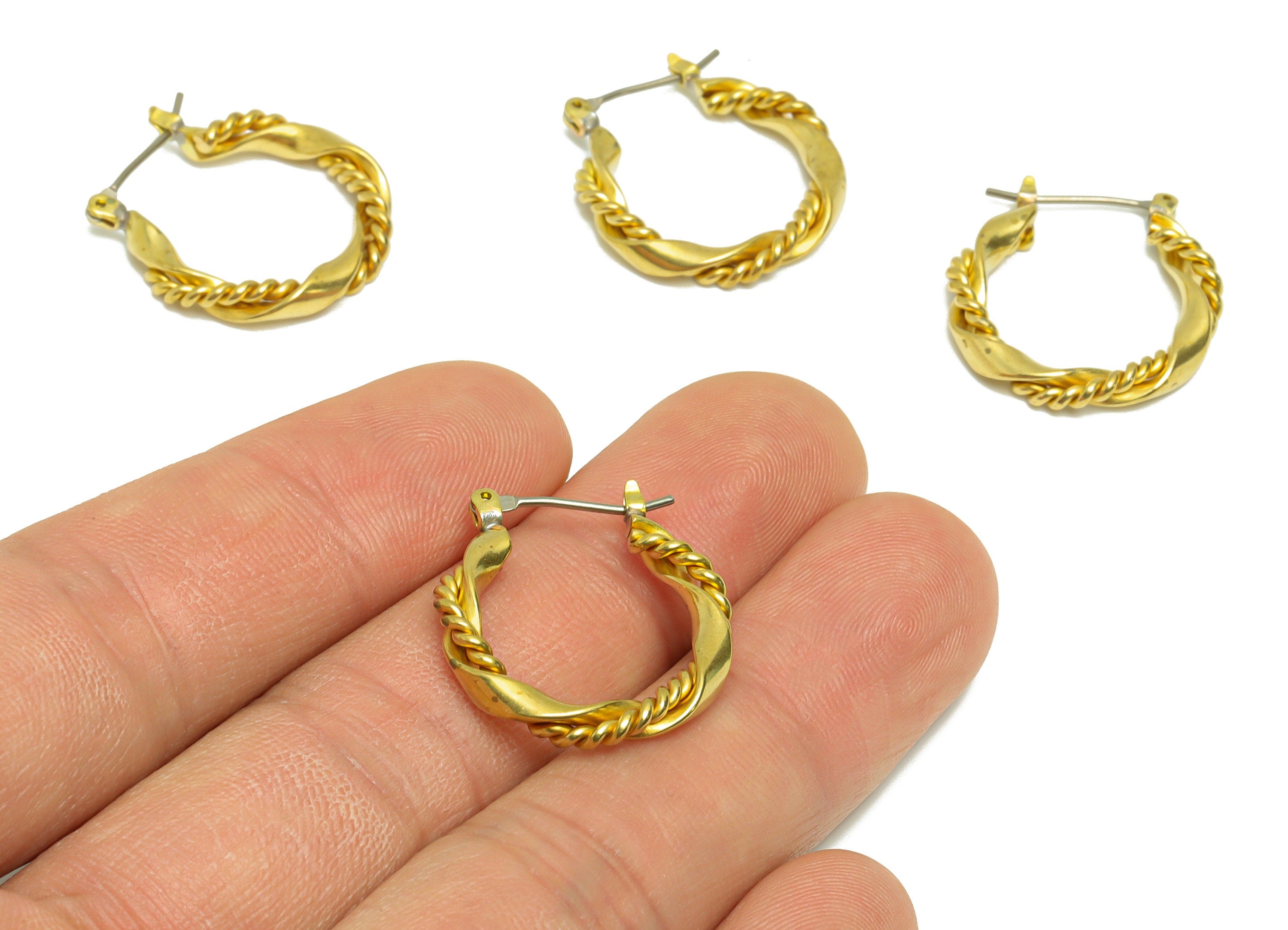 Brass Rope Wire Hoop Earring - Raw Brass Hinged Back Earring - Brass Twisted Hinged Back Earring - Wire Hoop Earring - 23x21x3.5mm - PP9477 - DOMEDBAZAAR