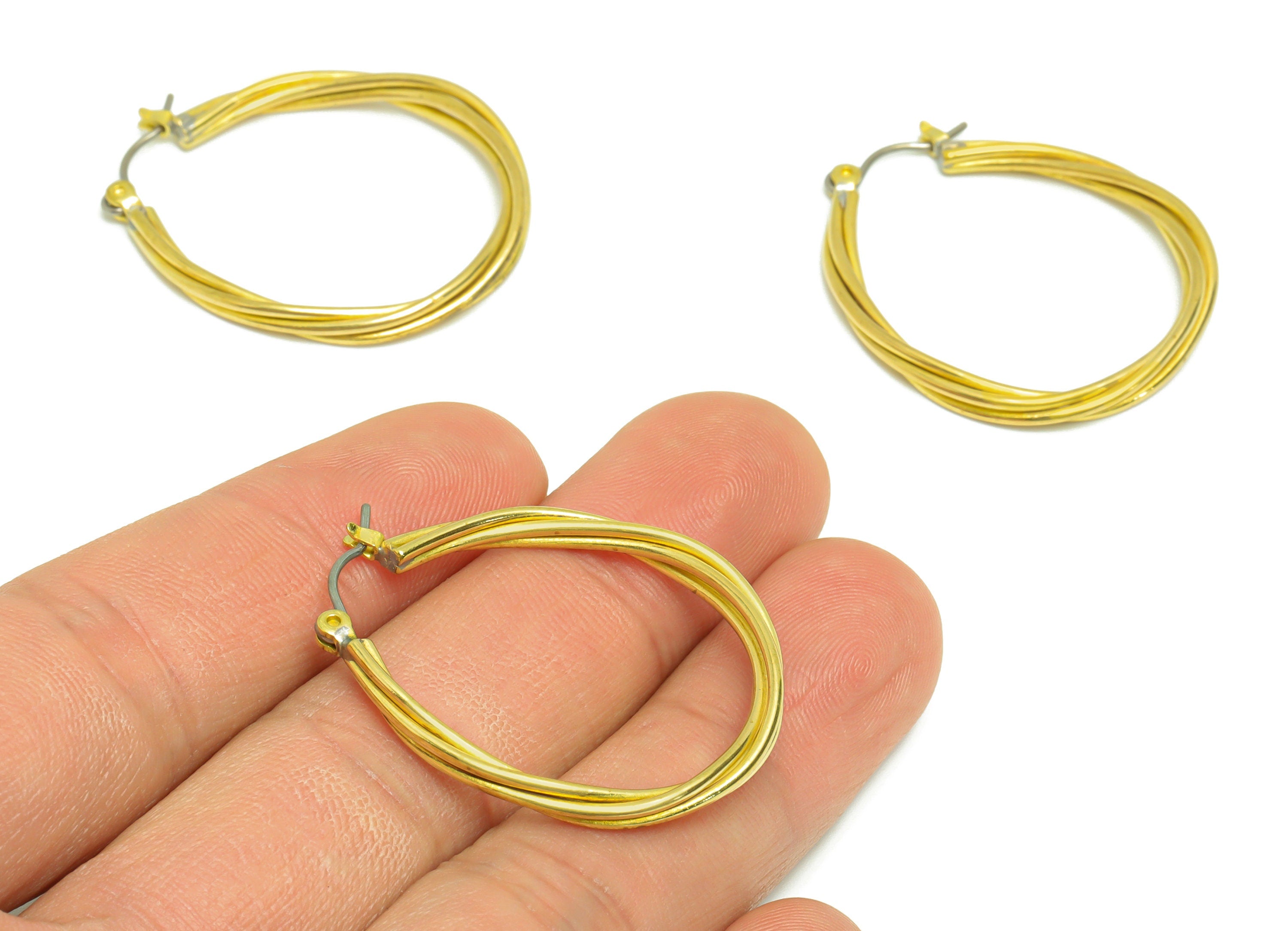 Brass Oval Wire Hoop Earring - Raw Brass Hinged Back Earring - Brass Twine Wire Hinged Back Earring - Wire Hoop Earring - 34x28x2.6mm-PP9384 - DOMEDBAZAAR
