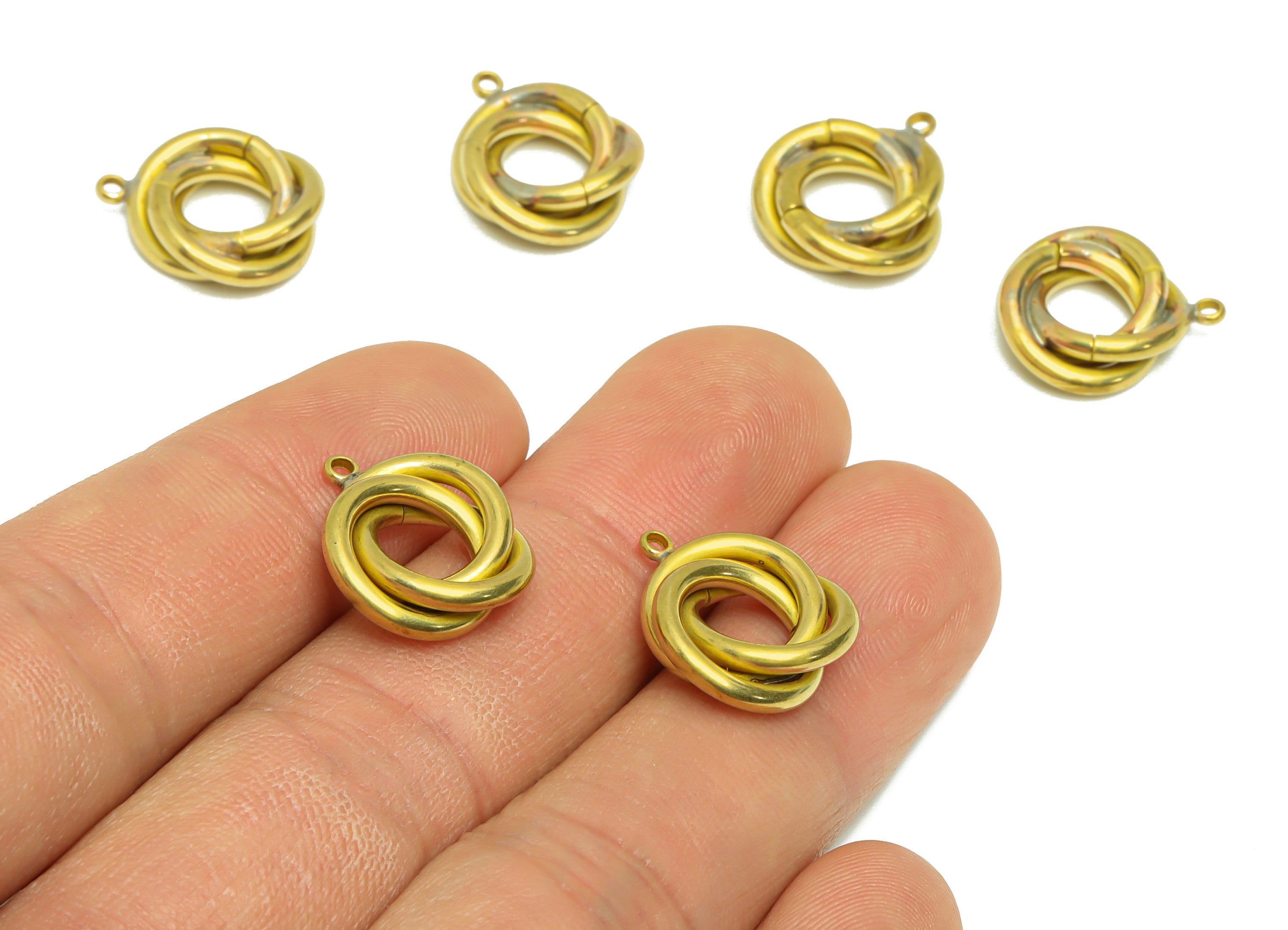 Brass Interwoven Earring Charm - Raw Brass Round Ring Earring Charm - Cross Rings Earring Charm - Twisted Round Pendant - 16x14x4mm - PP9389 - DOMEDBAZAAR