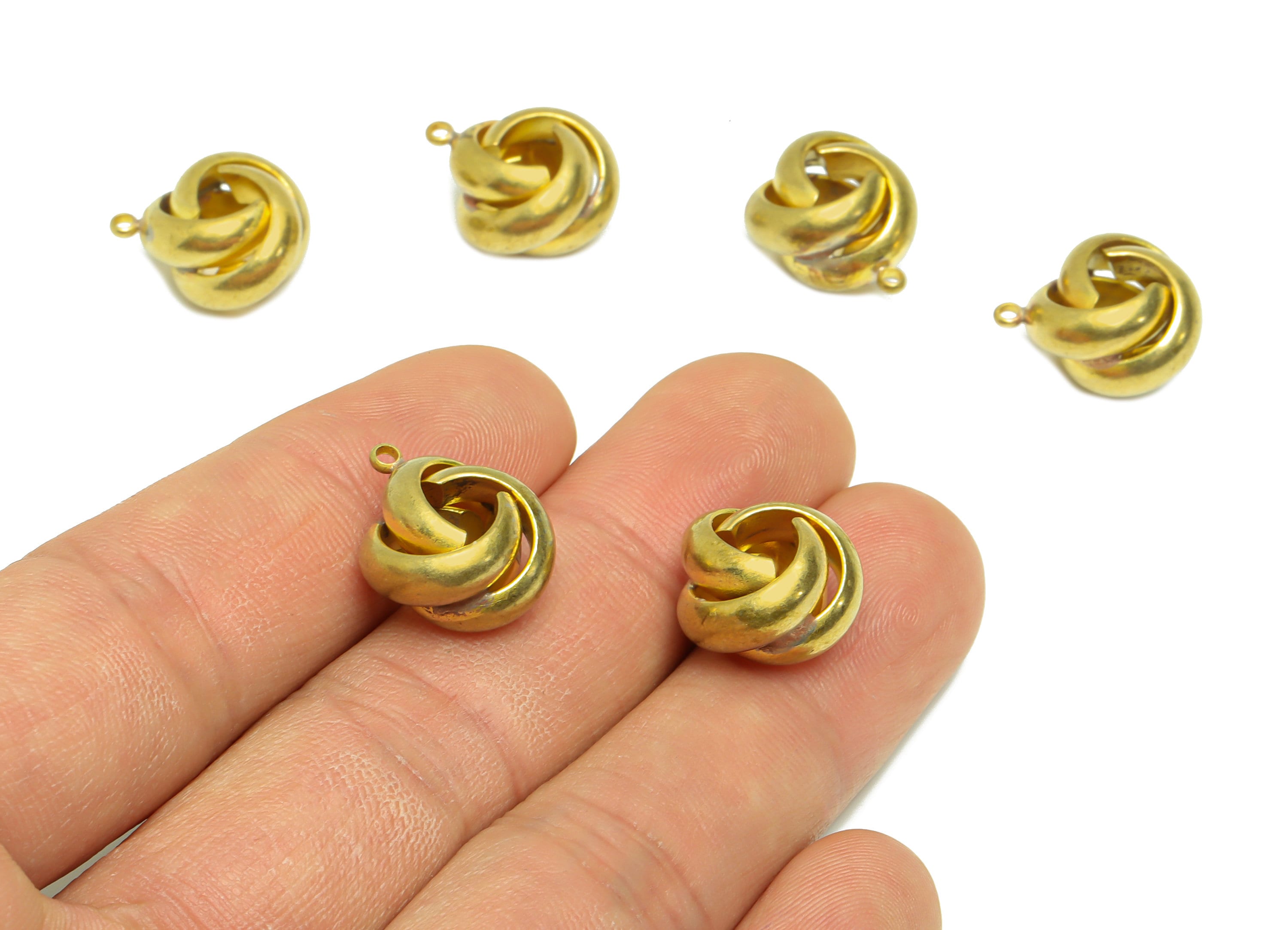 Brass Interwoven Earring Charm - Raw Brass Woven Ring Earring Charm - Cross Rings Earring Charm - Twisted Ball Pendant - 16x13x9mm - PP9388 - DOMEDBAZAAR