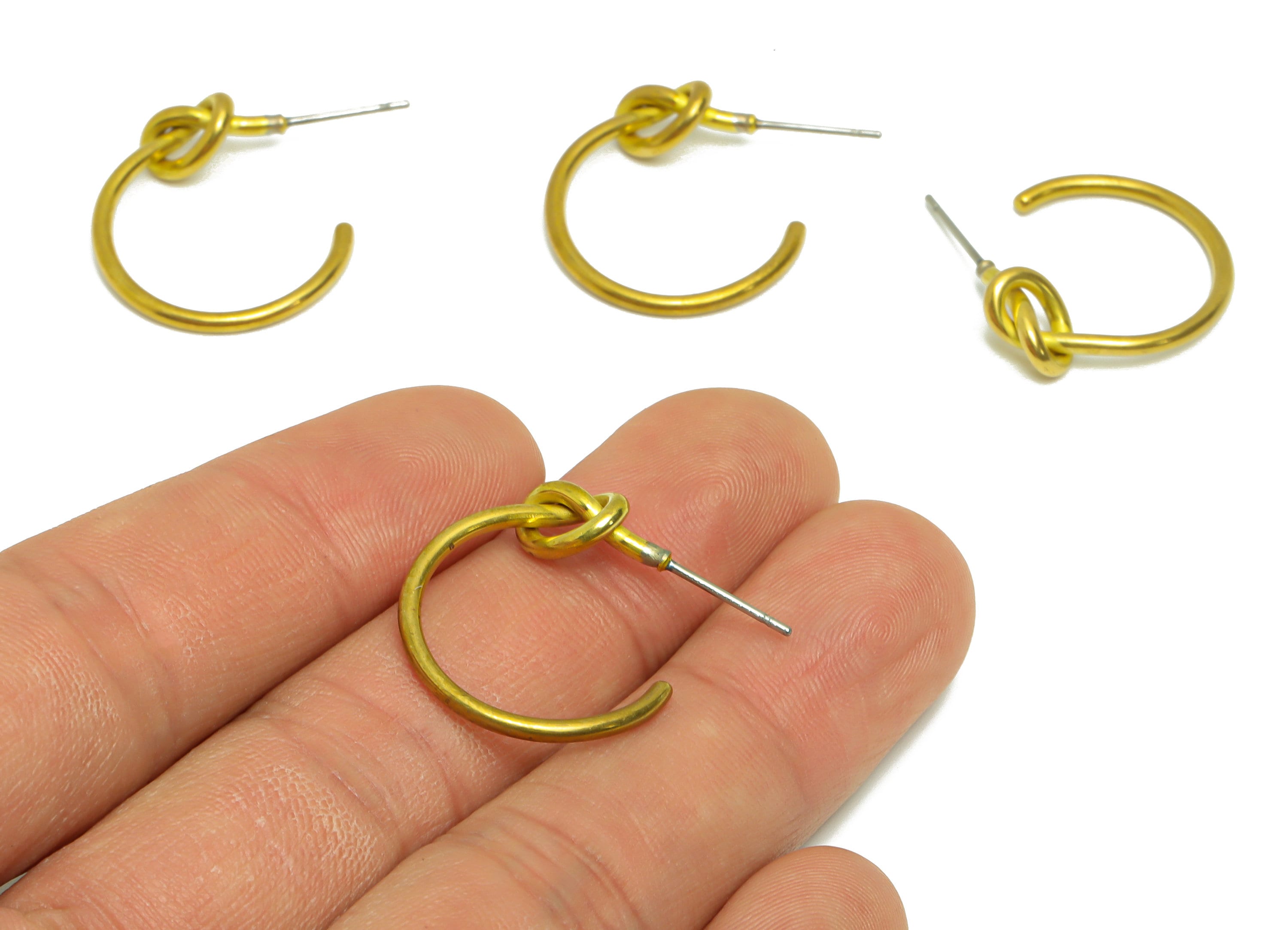 Brass Knot C Hoop Earring Post - Brass Hoop Knot Earring Stud - Brass Open Hoop Knot Earring Stud - Raw Brass Post - 28x22x1.55mm - PP9381 - DOMEDBAZAAR