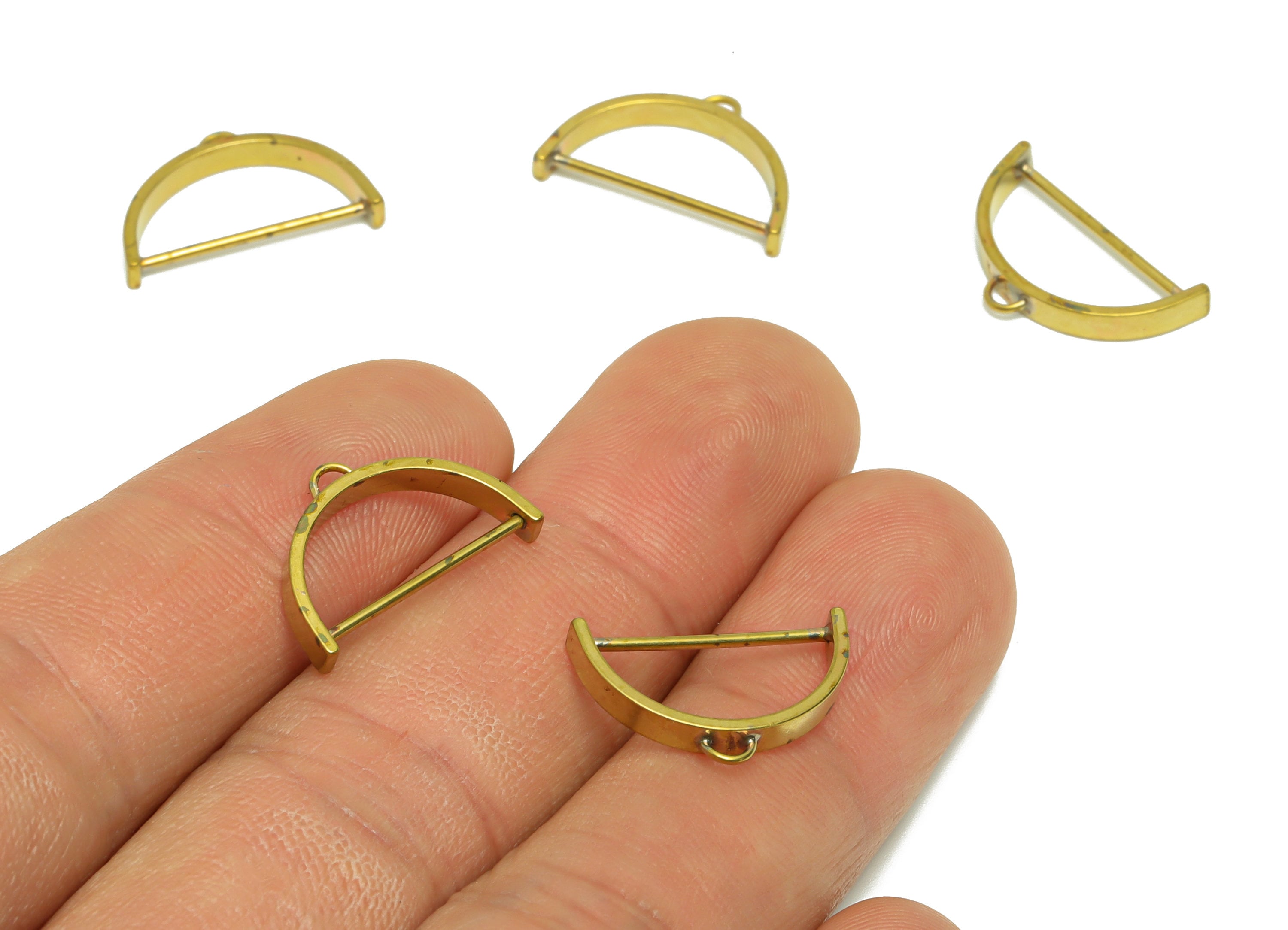 Brass Hoop Earring Charm - Raw Brass Half Moon Earring Charm - Semi Circle Earring Charm - Brass Domed Pendant - 11.39x18.49x2.35mm - PP9385 - DOMEDBAZAAR