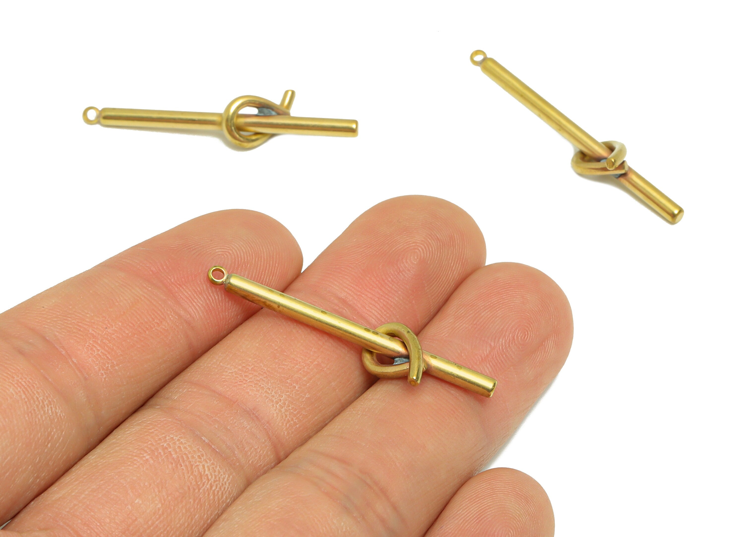 Brass Knot Long Bar Charm - Raw Brass Knot Wire Earring Charm - Stick Knot Earring Charm - Brass Knot Bar Pendant - 37x10.8x2.3mm - PP9393 - DOMEDBAZAAR