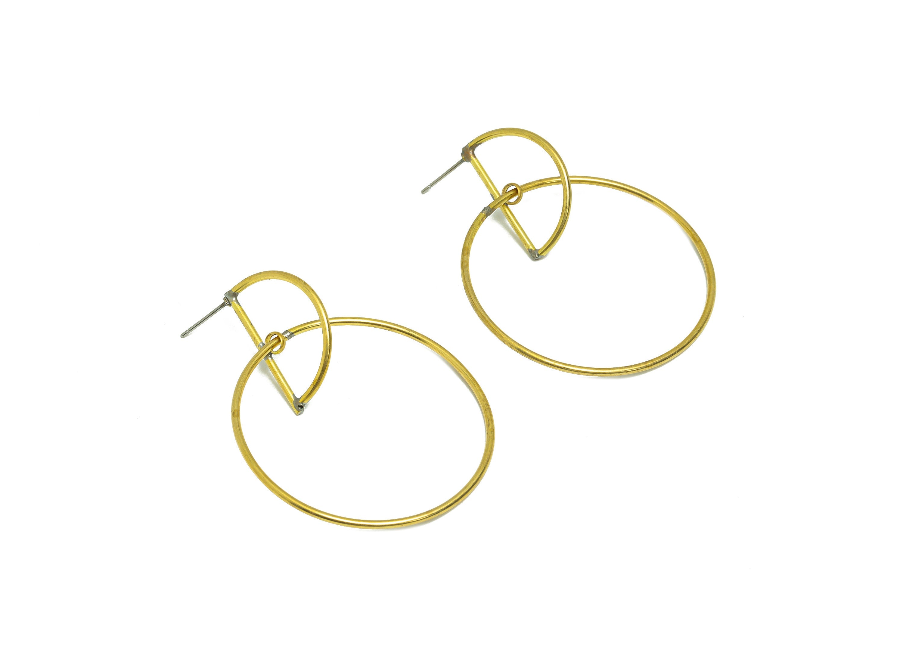 Interlocking Geometry Dangle Earring - Brass Half Moon Earring Stud - Brass Circle Earring Post - Brass Earring Post - 58x44x2mm -PP9134 - DOMEDBAZAAR