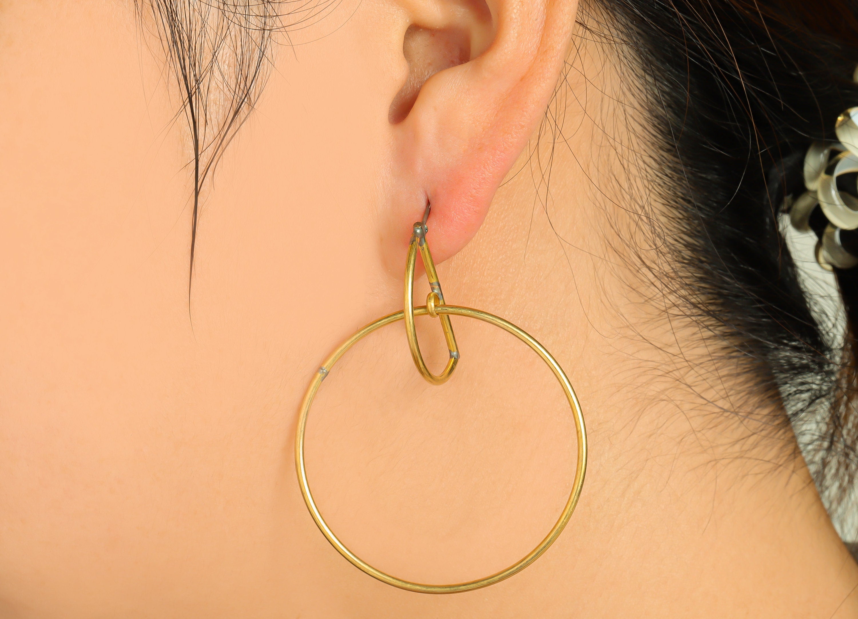 Interlocking Geometry Dangle Earring - Brass Half Moon Earring Stud - Brass Circle Earring Post - Brass Earring Post - 58x44x2mm -PP9134 - DOMEDBAZAAR
