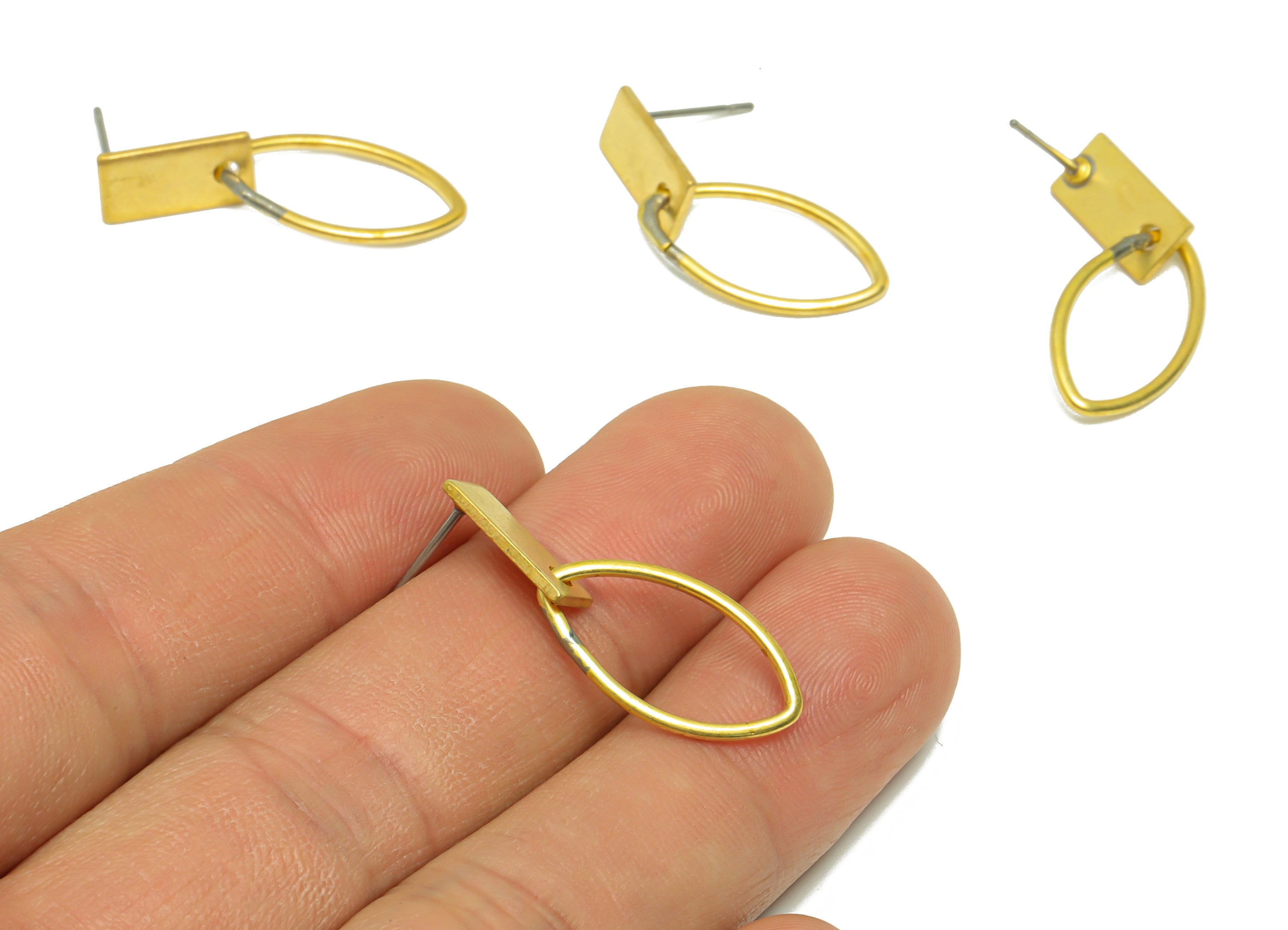 Brass Marquise Dangle Earring Post - Brass Rectangle Earring Stud - Brass Eye Earring Post - Brass Geometry Earring Post - 29x11x1mm -PP9133 - DOMEDBAZAAR