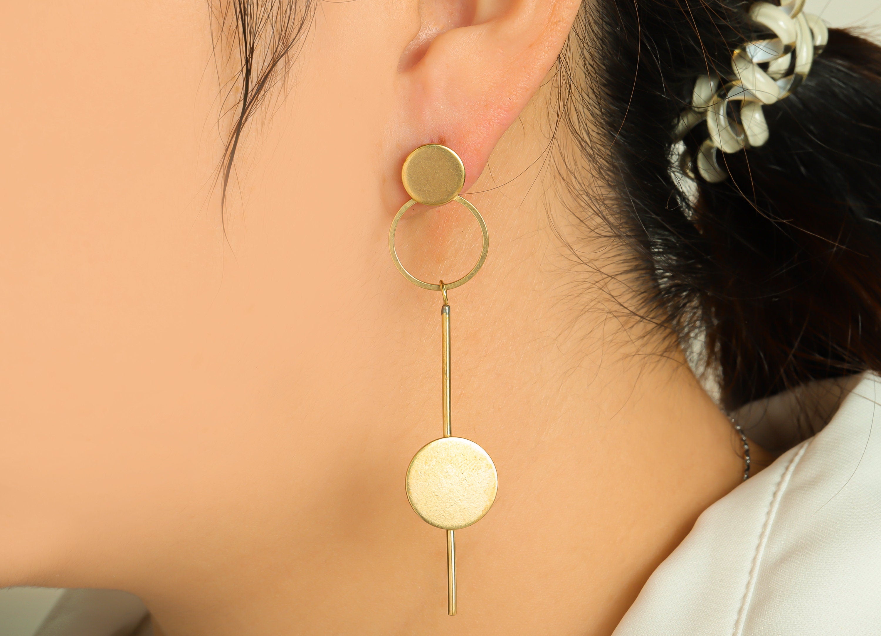 Brass Round Dangle Earring Post - Brass Double Circle Earring Stud - Brass Ring Wire Earring Post - Stick Earring Post - 70x15x16mm - PP9127 - DOMEDBAZAAR
