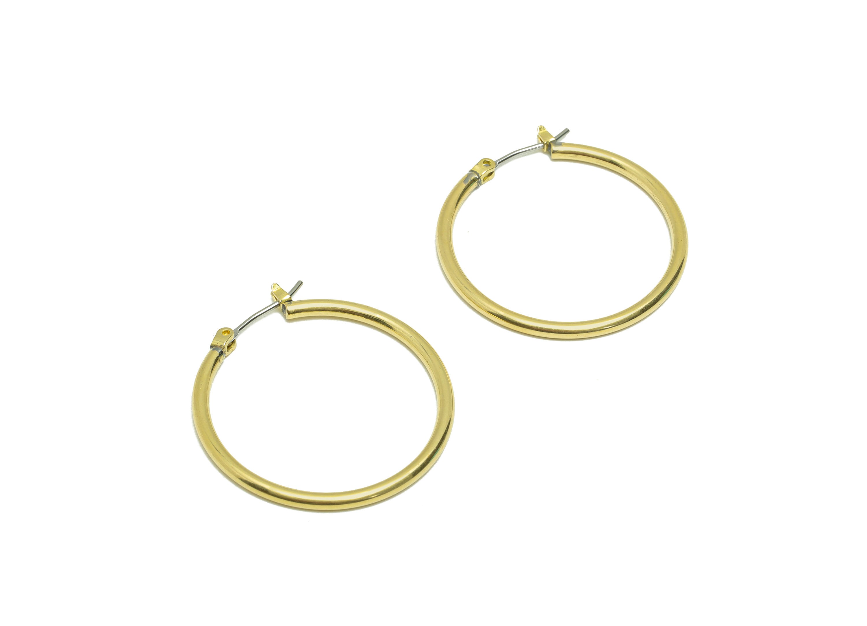 30mm Round Wire Hoop Earring - Raw Brass Hinged Back Earring - Brass Circle Hinged Back Earring - Wire Hoop Earring - 30x30x2mm - PP9154-30 - DOMEDBAZAAR