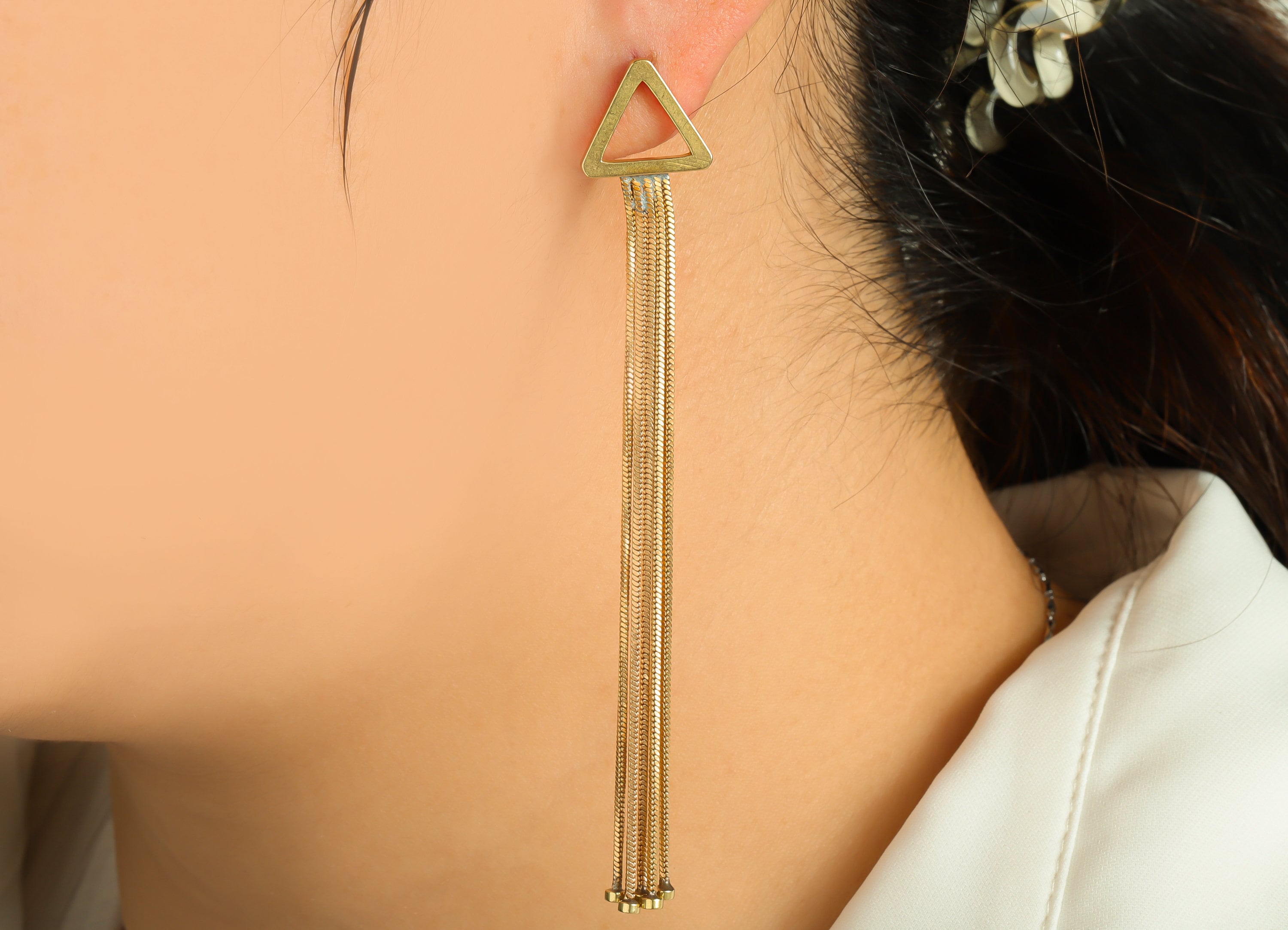 Brass Tassel Chain Earring Post - Raw Brass Dangle Triangle Wire Earring - Chain Earring Post - Tassel Earring Post - 92.87x14x2mm - PP9131 - DOMEDBAZAAR