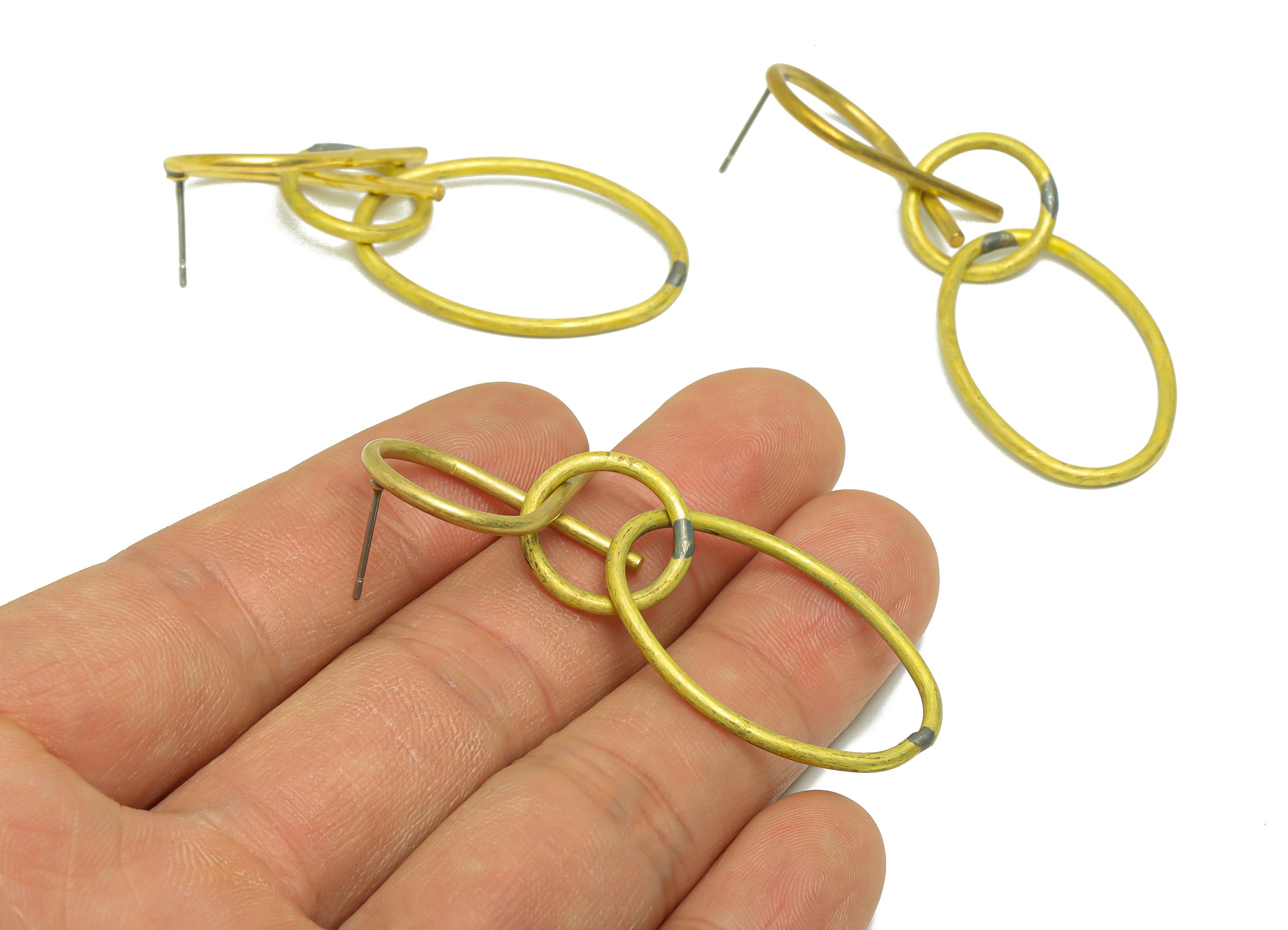 Brass Geometry Dangle Earring Post - Raw Brass Ring Knot Wire Earring - Round Hang Earring Post - Wire Earring Post - 62x20x1.91mm - PP9153 - DOMEDBAZAAR
