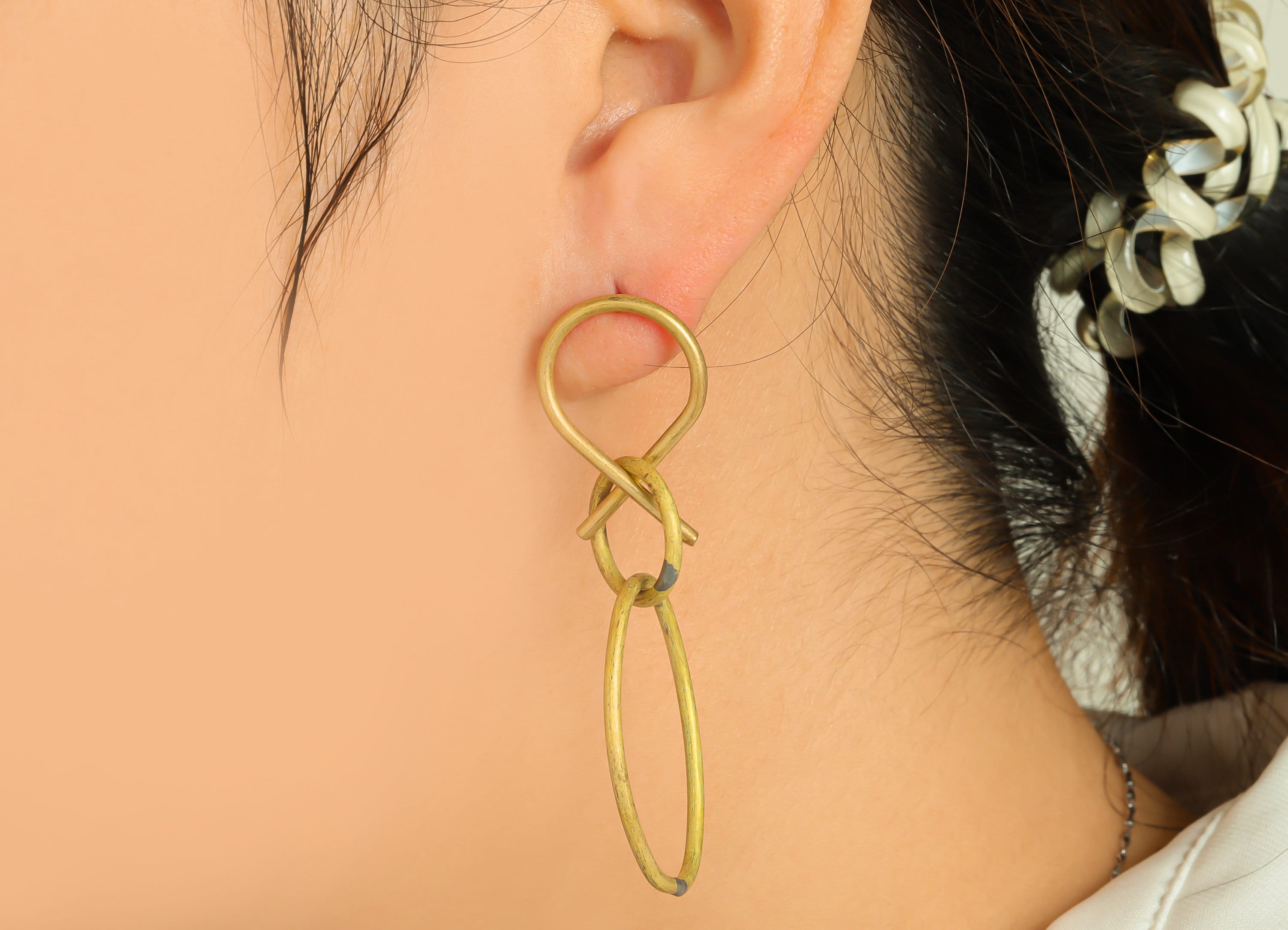 Brass Geometry Dangle Earring Post - Raw Brass Ring Knot Wire Earring - Round Hang Earring Post - Wire Earring Post - 62x20x1.91mm - PP9153 - DOMEDBAZAAR
