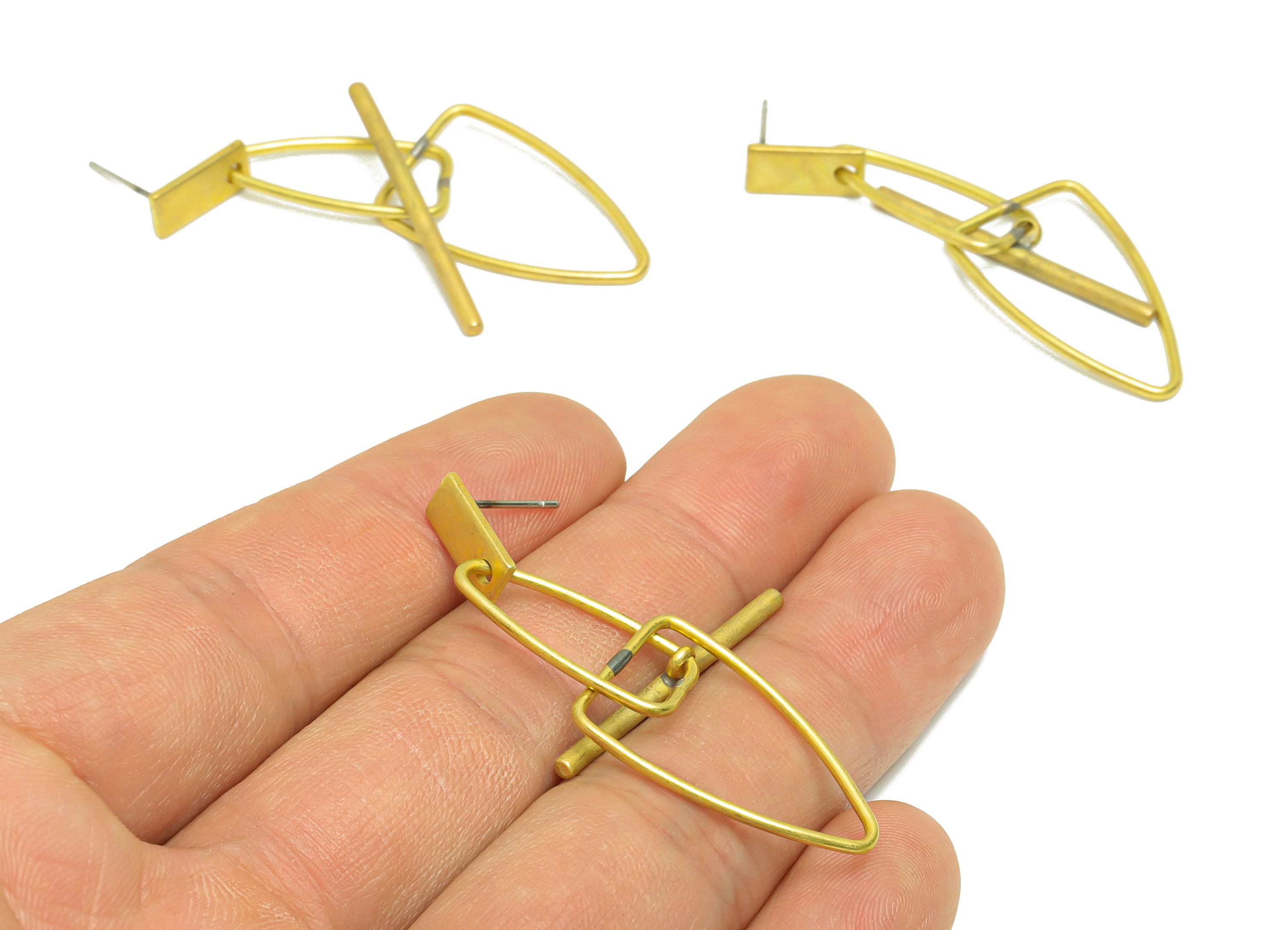 Brass Dangle Earring Post - Raw Brass Stick Earring Post - Dangle Irregular Earring Post - Geometry Stick Earring Post - 51x15x1mm - PP9130 - DOMEDBAZAAR