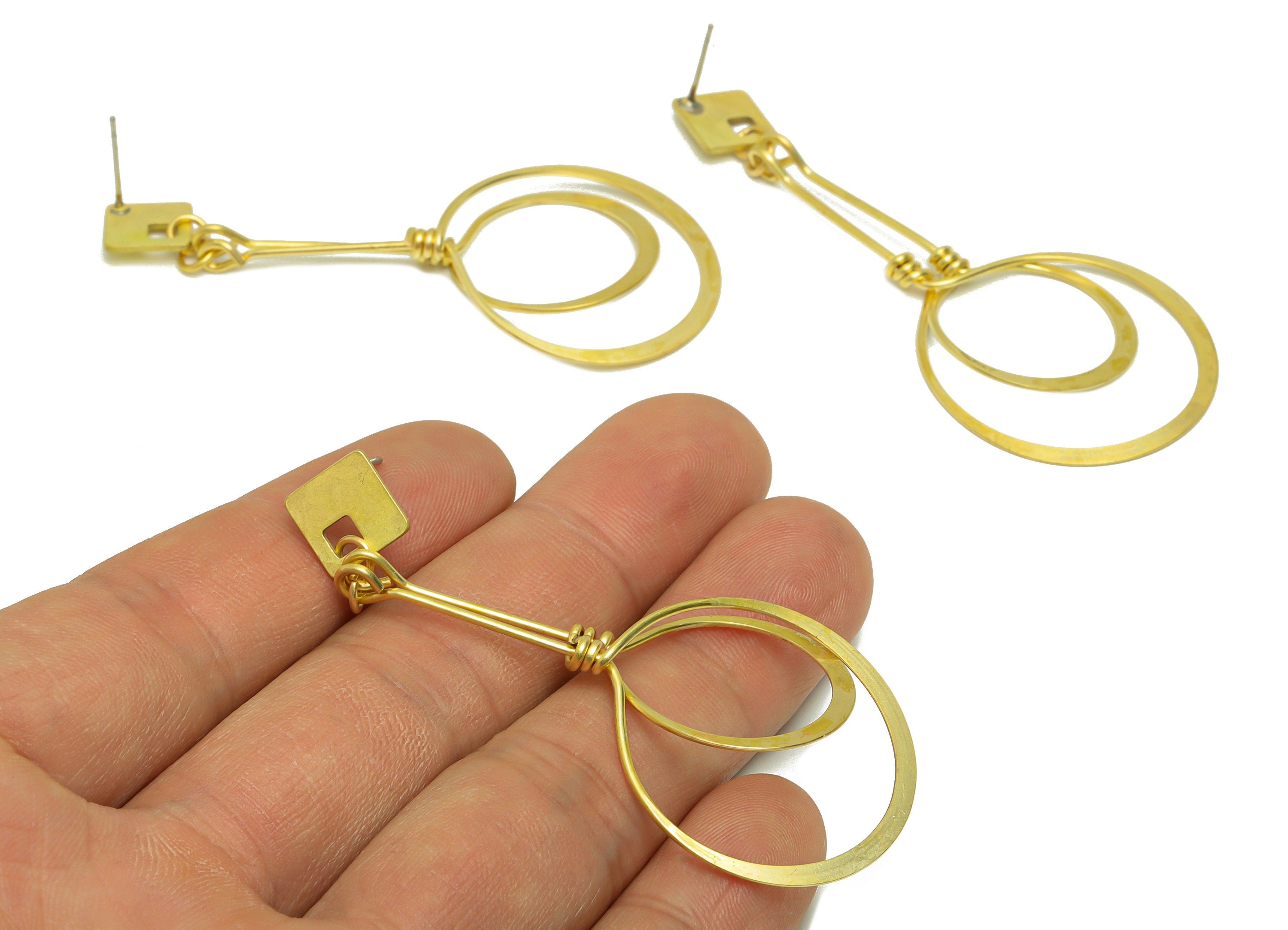 Brass Hammered Dangle Earring Post - Raw Brass Wire Square Earring Post - Dangle Earring Post - Geometry Earring Post - 69x29x0.8mm - PP9145 - DOMEDBAZAAR