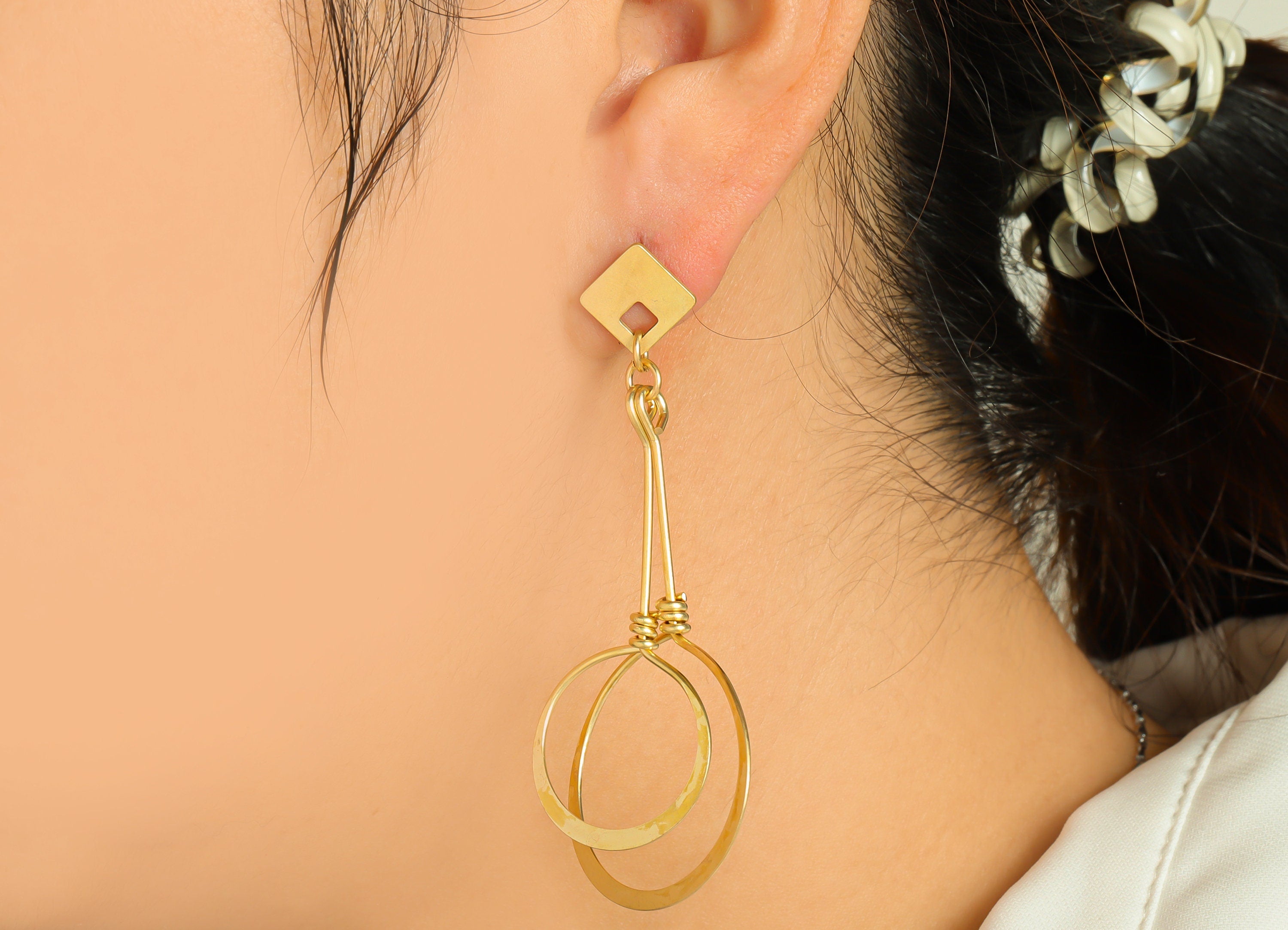 Brass Hammered Dangle Earring Post - Raw Brass Wire Square Earring Post - Dangle Earring Post - Geometry Earring Post - 69x29x0.8mm - PP9145 - DOMEDBAZAAR