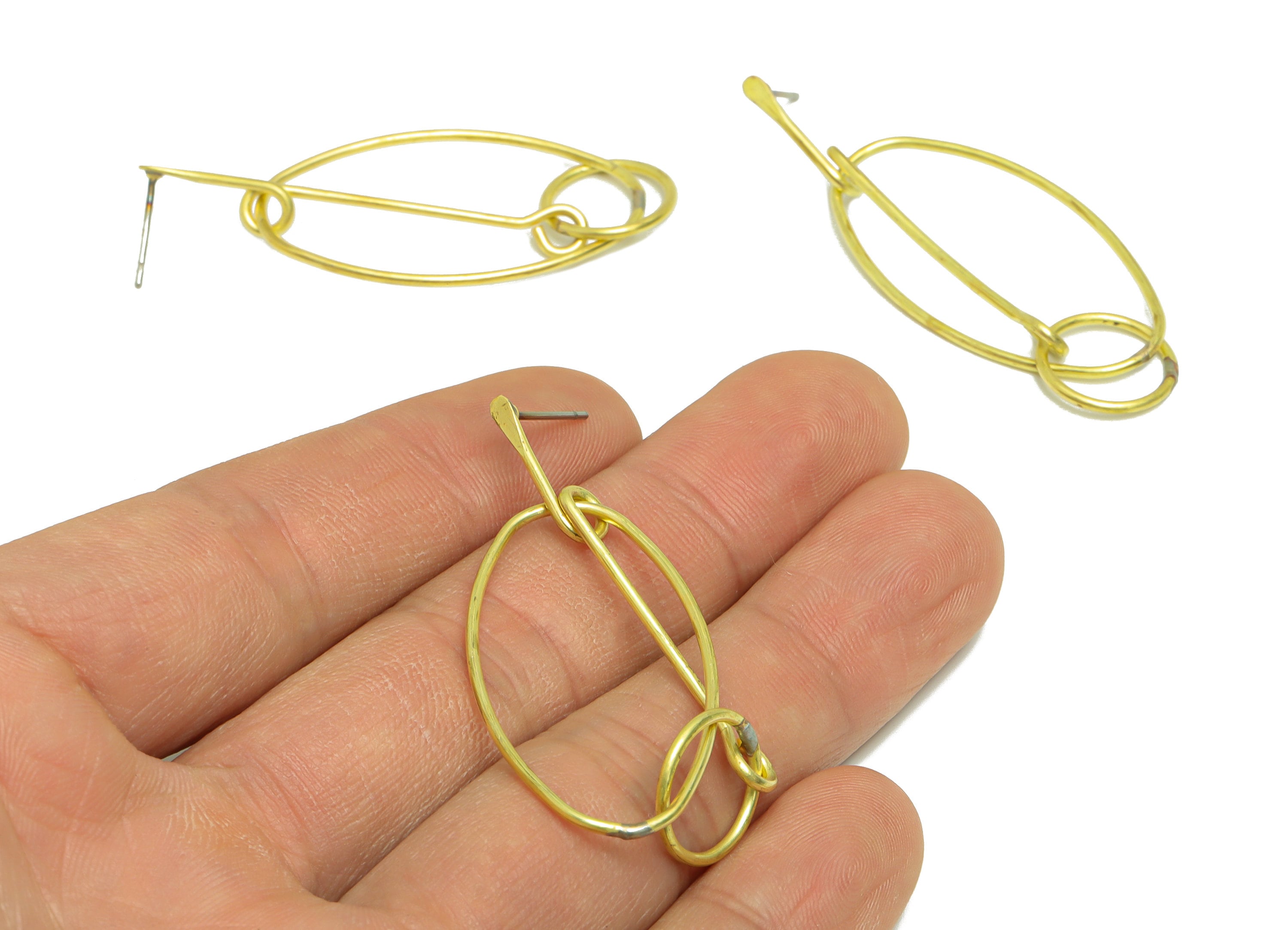 Brass Oval Dangle Earring Post - Raw Brass Wire Oval Earring Post - Stick Circle Earring Post - Geometry Earring Post - 54x19x1mm - PP9139 - DOMEDBAZAAR
