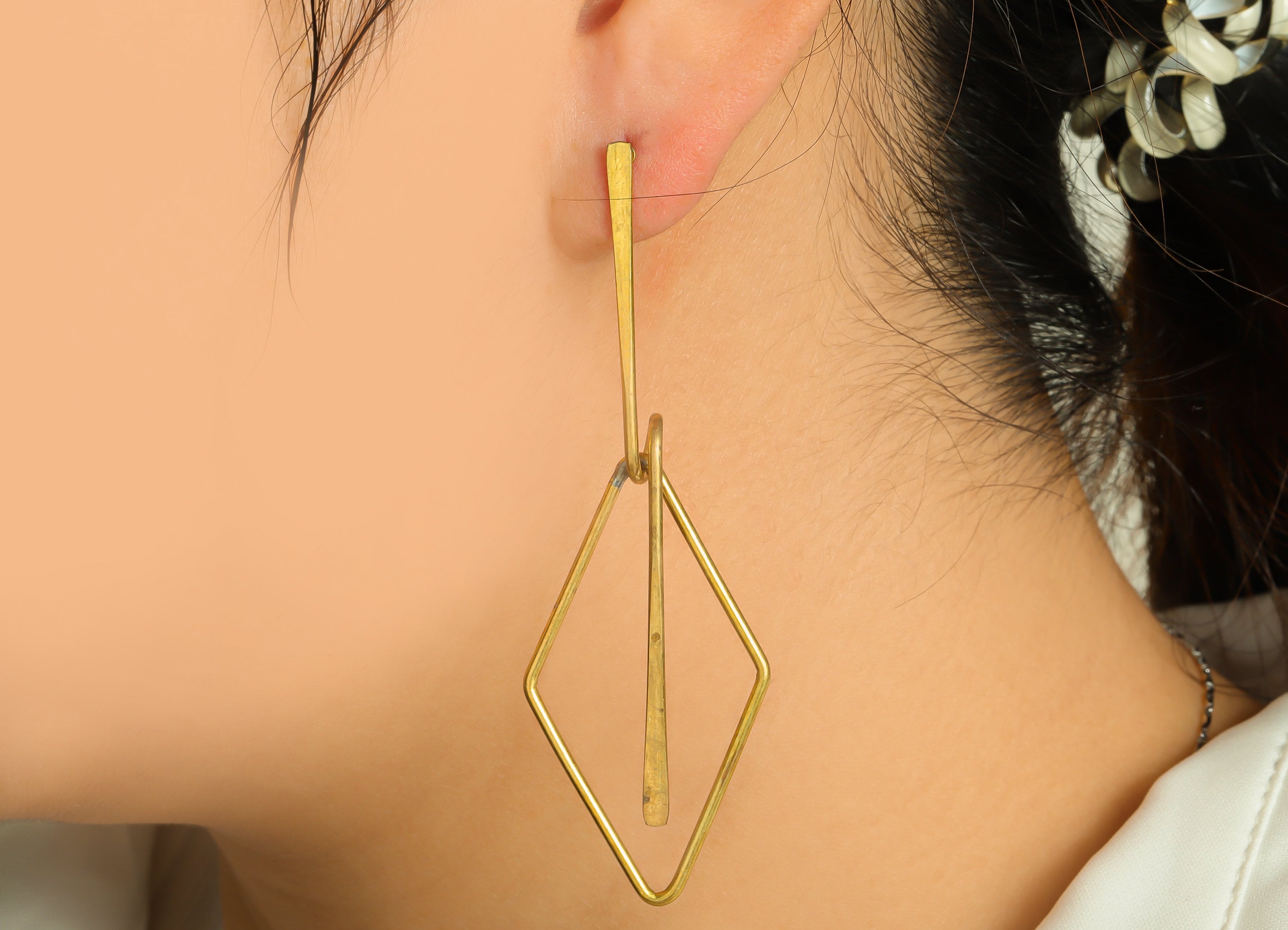 Brass Hammered Dangle Wire Earring Post - Raw Brass Diamond Earring Post - Stick Rhombic Earring Post - Bar Earring Post - 81x24x1mm -PP9140 - DOMEDBAZAAR
