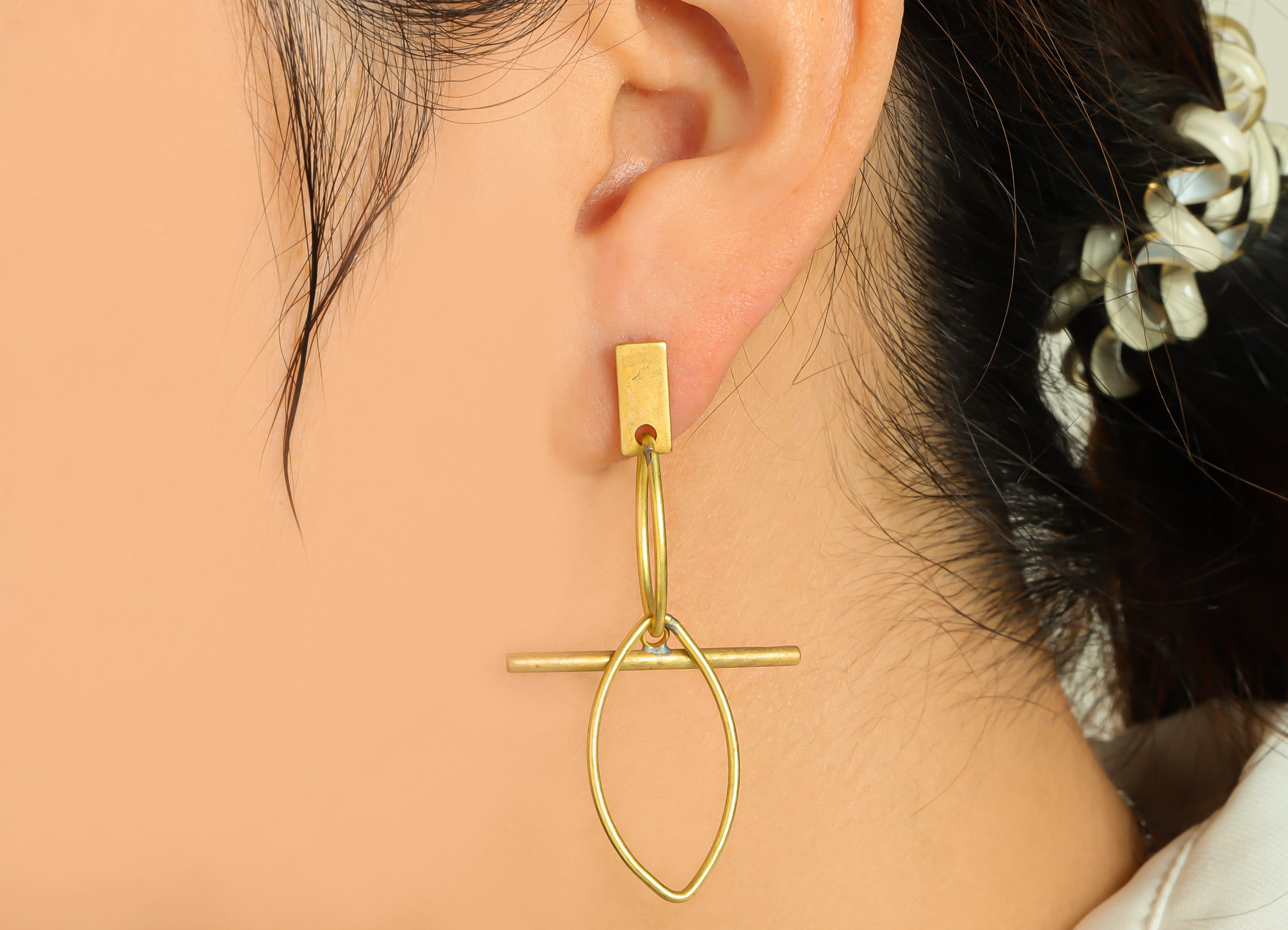 Marquise Interlocking Dangle Earring - Raw Brass Stick Earring Post - Irregular Earring Post - Geometry Stick Earring Post -52x14x1mm-PP9125 - DOMEDBAZAAR