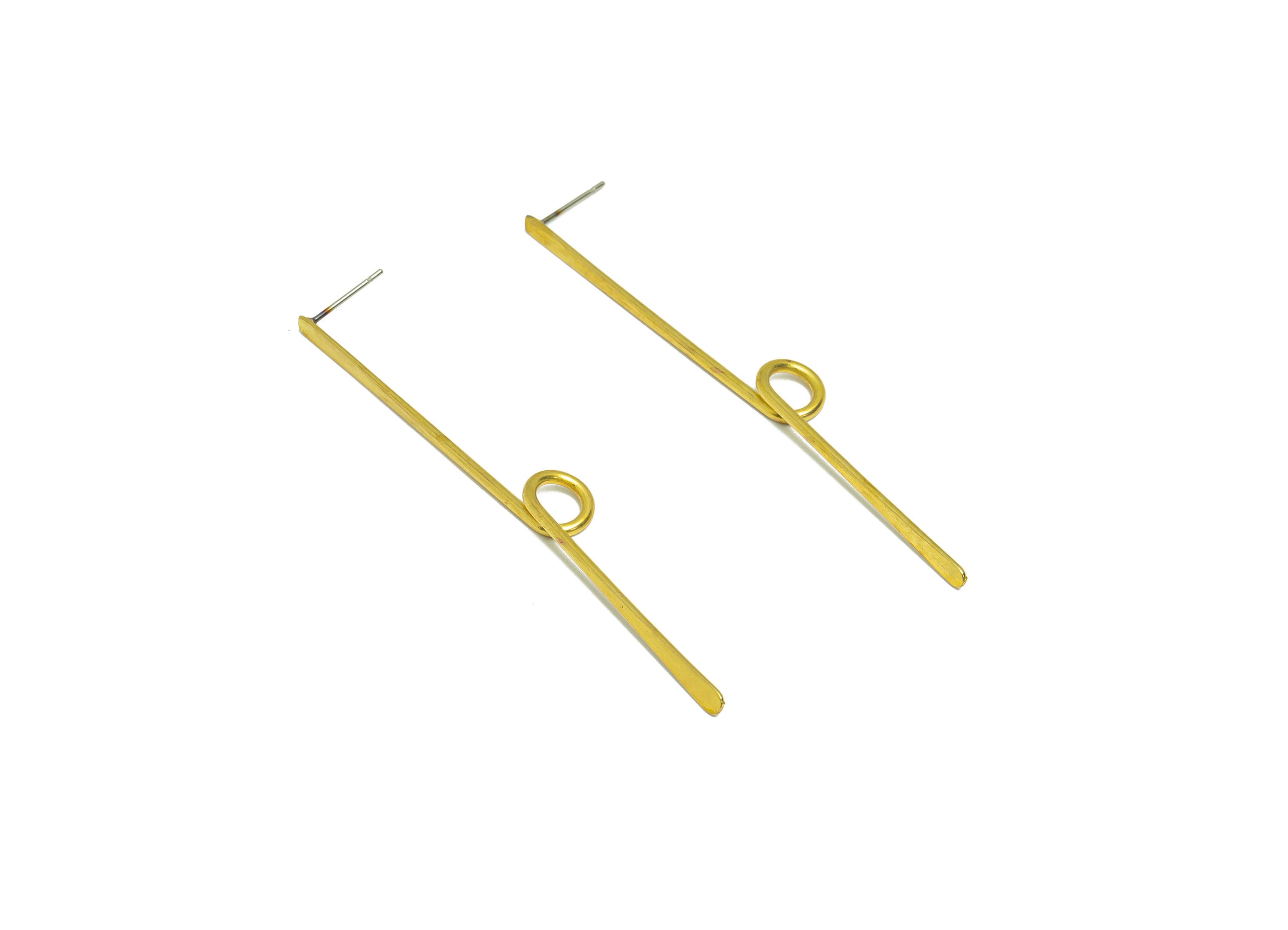 Brass Hammered Wire Earring Post - Raw Brass Stick Knot Earring Post - Twisted Wire Earring Post - Hammered Bar Post - 71x2x0.75mm - PP9142 - DOMEDBAZAAR