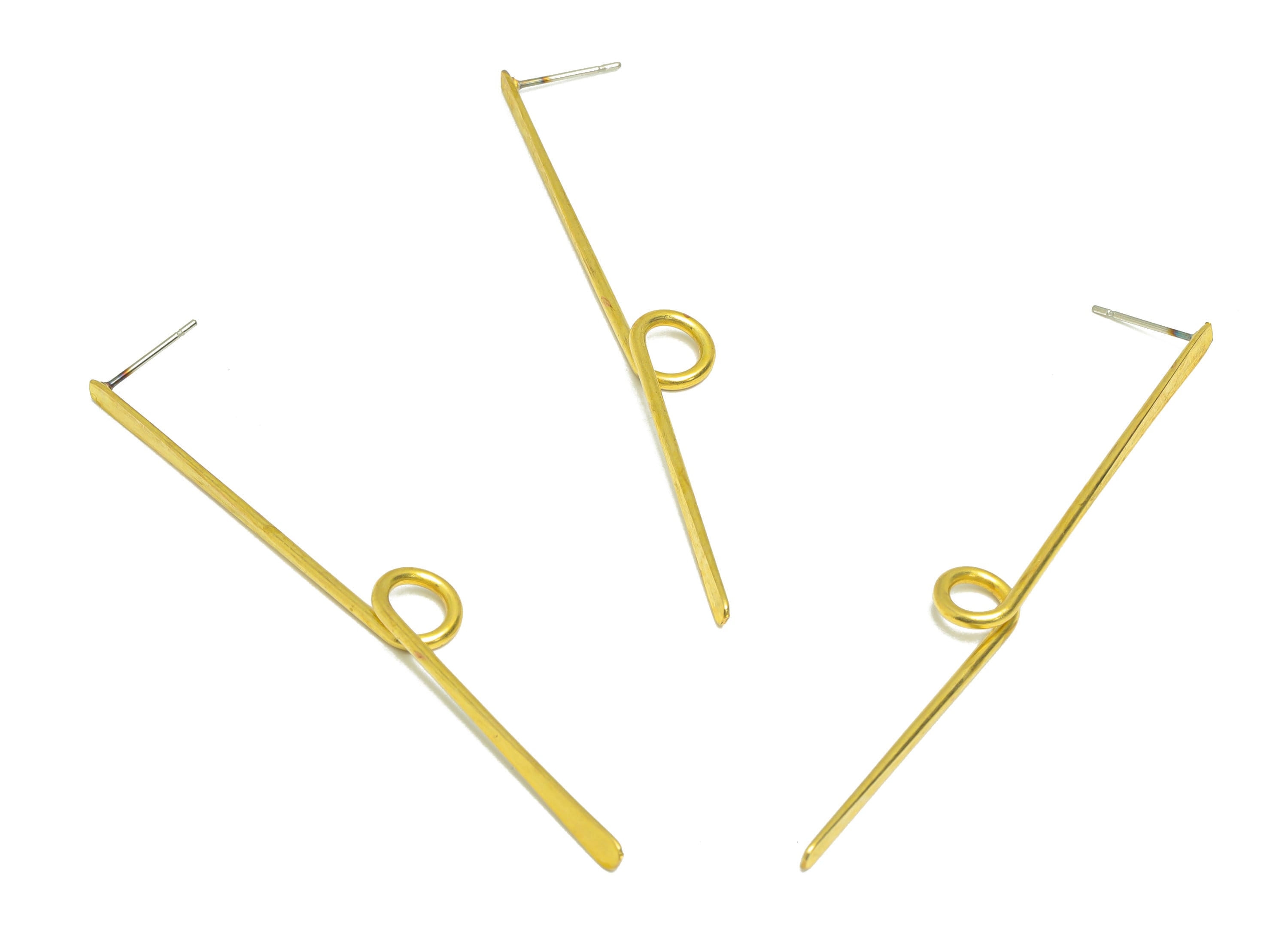 Brass Hammered Wire Earring Post - Raw Brass Stick Knot Earring Post - Twisted Wire Earring Post - Hammered Bar Post - 71x2x0.75mm - PP9142 - DOMEDBAZAAR