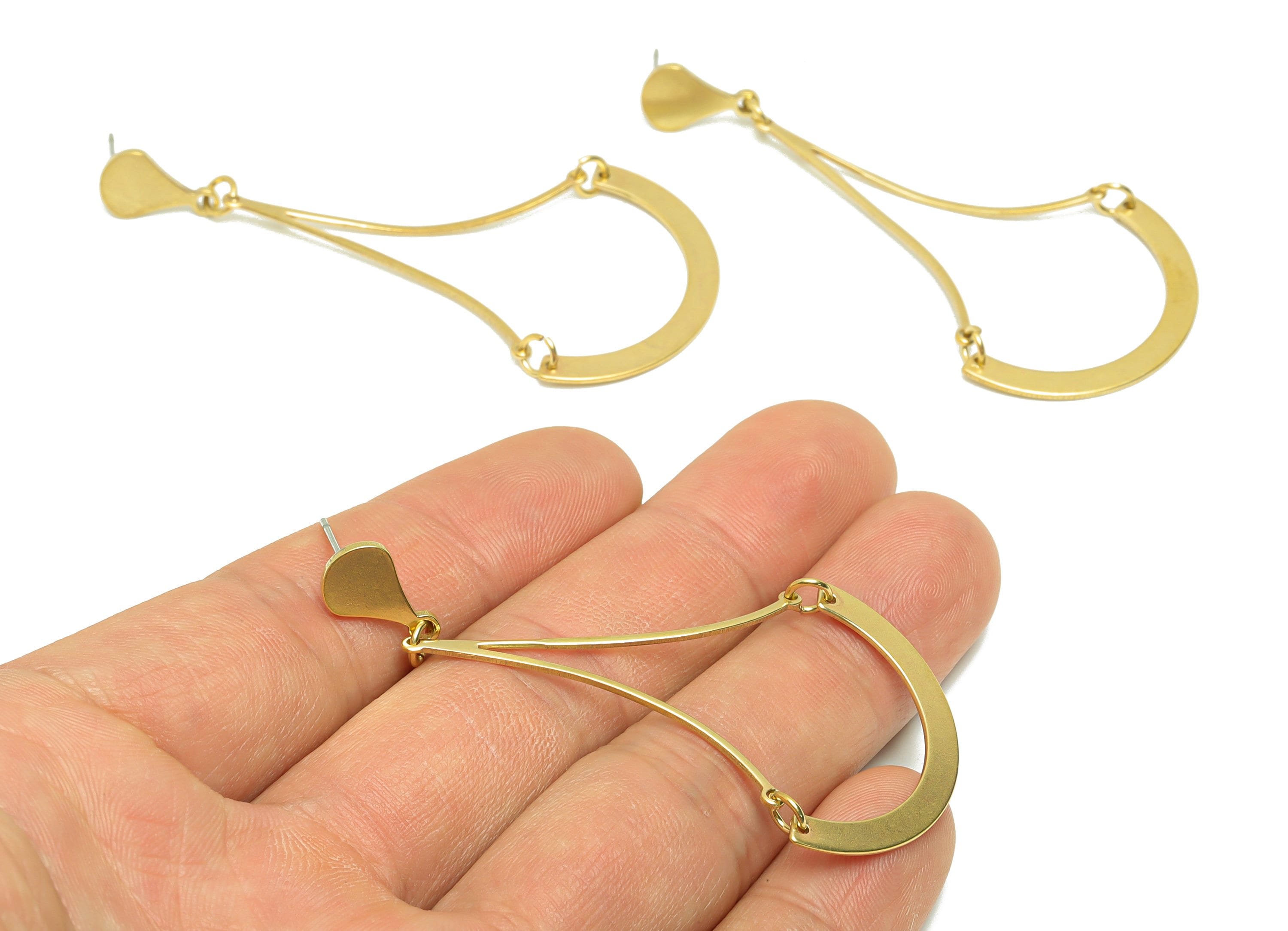 Brass Hoop Dangle Wire Earring Post - Raw Brass Teardrop C Hoop Earring Post - Semi Circle Drop Hoop Earring Post - 68x31x1.41mm - PP9138 - DOMEDBAZAAR