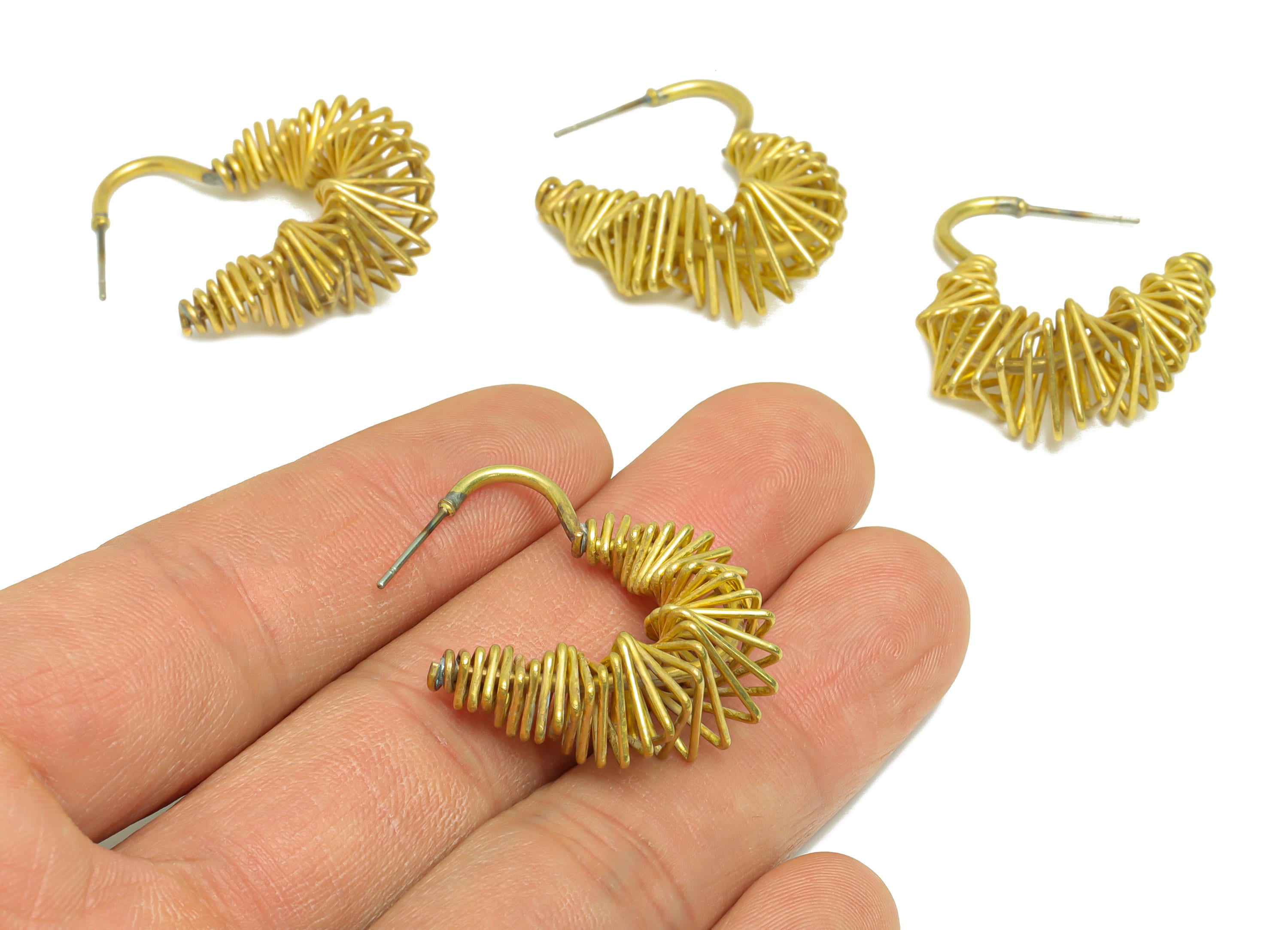 Brass Hoop Wire Earring Post - Raw Brass Heart Open Hoop Earring Post - Twine Hoop Earring Post - Brass C Hoop Earring - 32x10x1mm - PP9128 - DOMEDBAZAAR