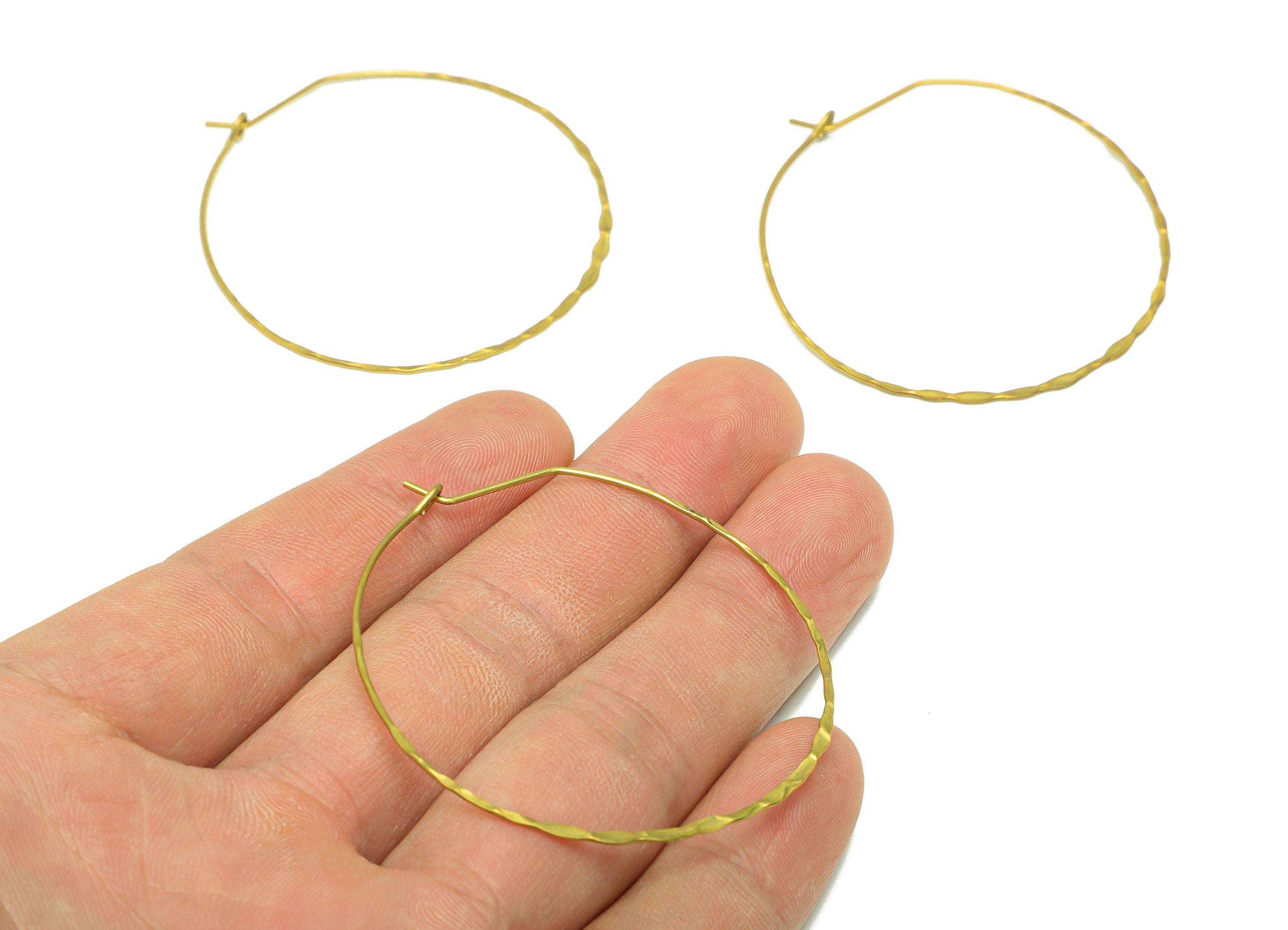 Hammered Round Wire Hoop Earring - Brass Hammered Circle Wire Lock Earring - Geometry Wire Hoop Lock Earring Charm - 50.56x49x0.78mm-PP9049 - DOMEDBAZAAR