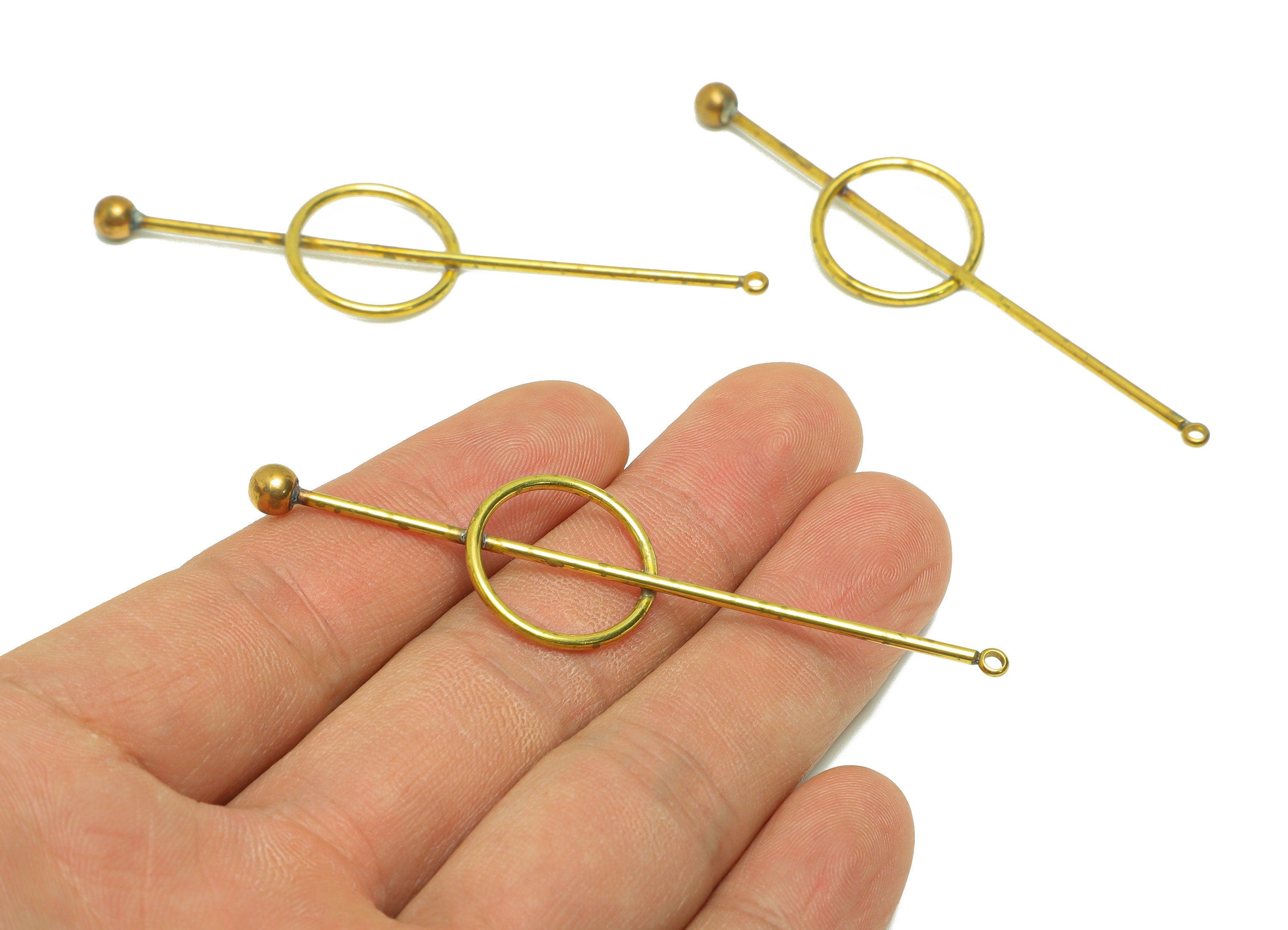 Round Stick Wire Earring Charm - Brass Round Bar Wire Earring Charm -Brass Ball Earring Charm - Geometry Earring Charm- 73.04x18x1mm-PP9092 - DOMEDBAZAAR